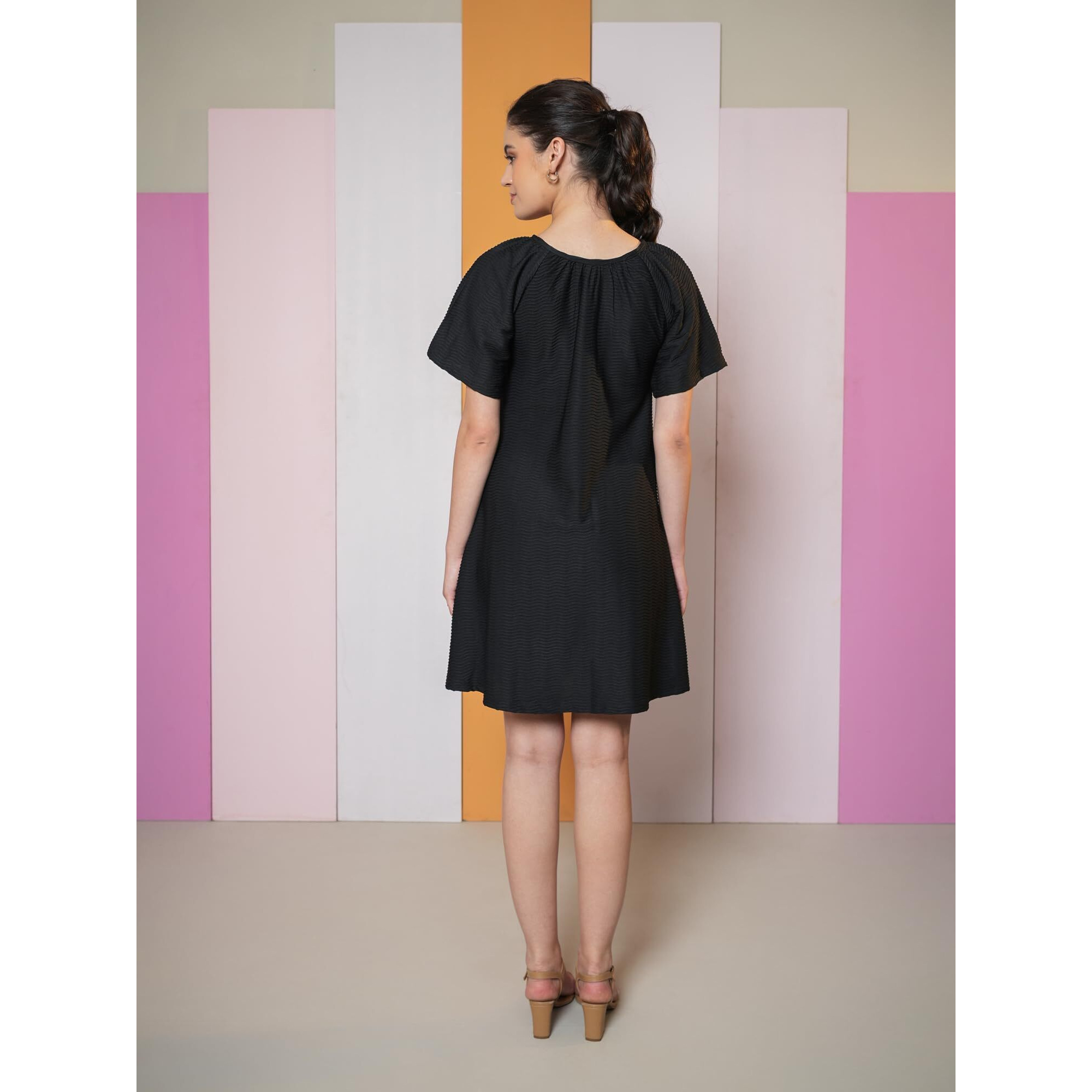 Purvaja Womens A-Line Mini Length Dress (Yuvi-024-Black_Black_Large)