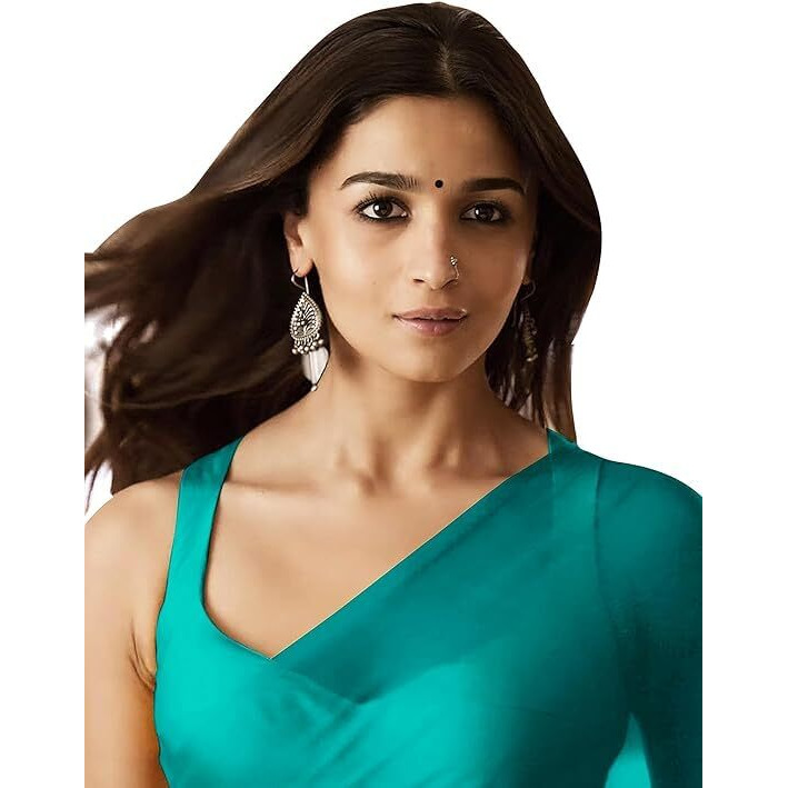 Shiv Textiles Women's Plain Georgette Saree With Unstitched Blouse Piece.(Alia Bhatt Saree-1-Firozi)