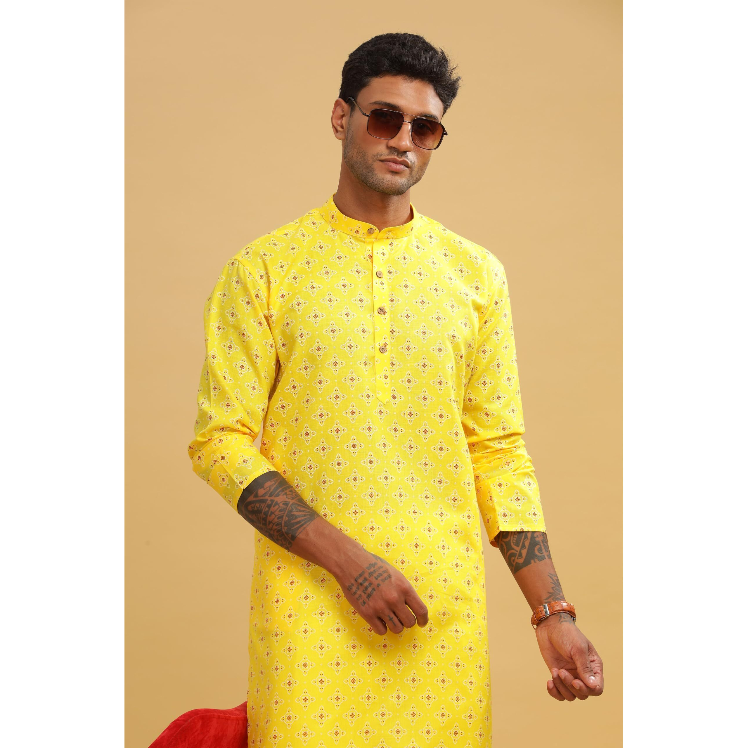 Be Active Men's Cotton Regular Kurta (C-399-1_Yellow