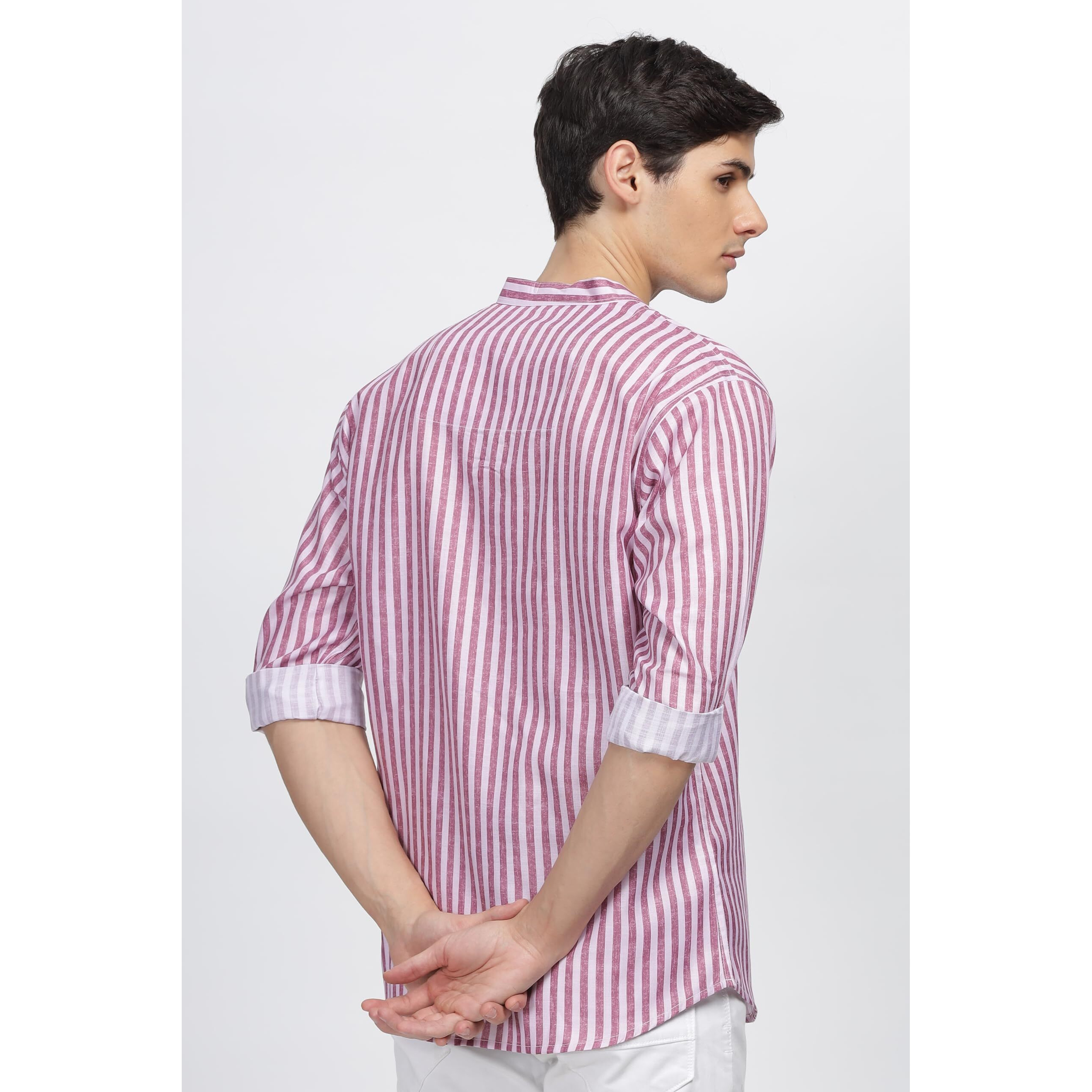 Be Active Men's Stripes Cotton Blend Short Kurta With Mandarin Collar || Short Kurta For Men Cotton || Stylish Short Kurta || Short Kurta Men (Rf0027-2-S) Pink