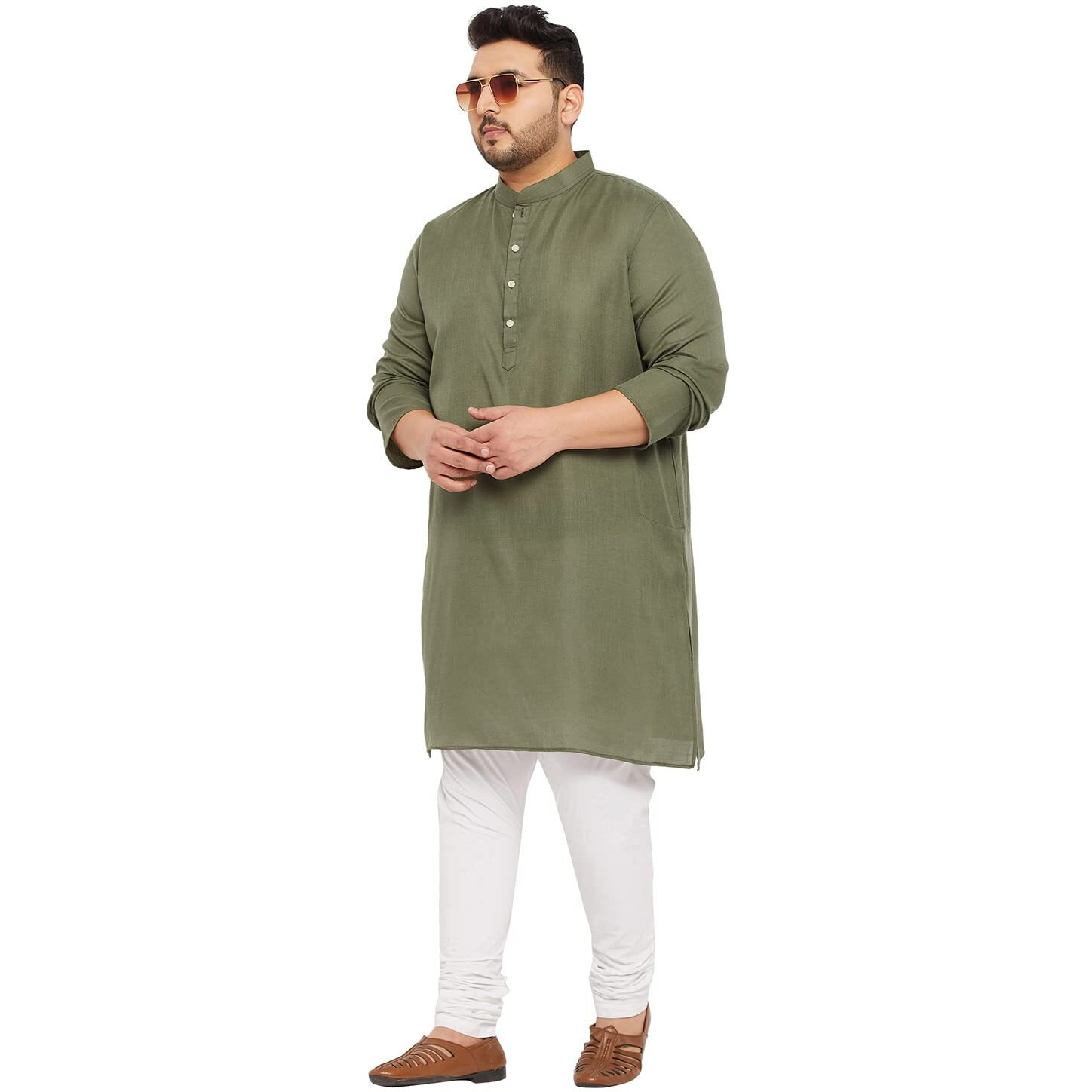 Bigbanana Plus Size Men's Regular Fit Kurta (Ullas-Olive,Olive,6Xl)