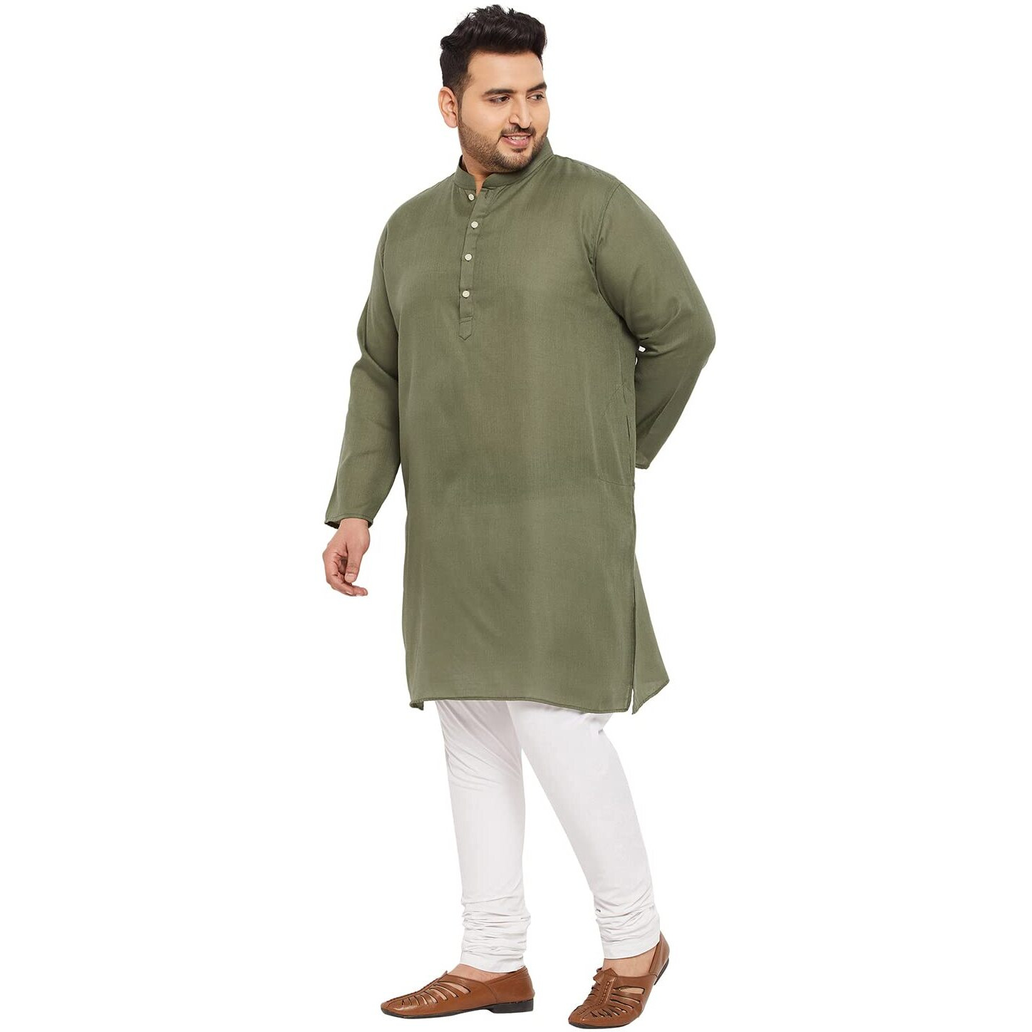 Bigbanana Plus Size Men's Regular Fit Kurta (Ullas-Olive,Olive,6Xl)