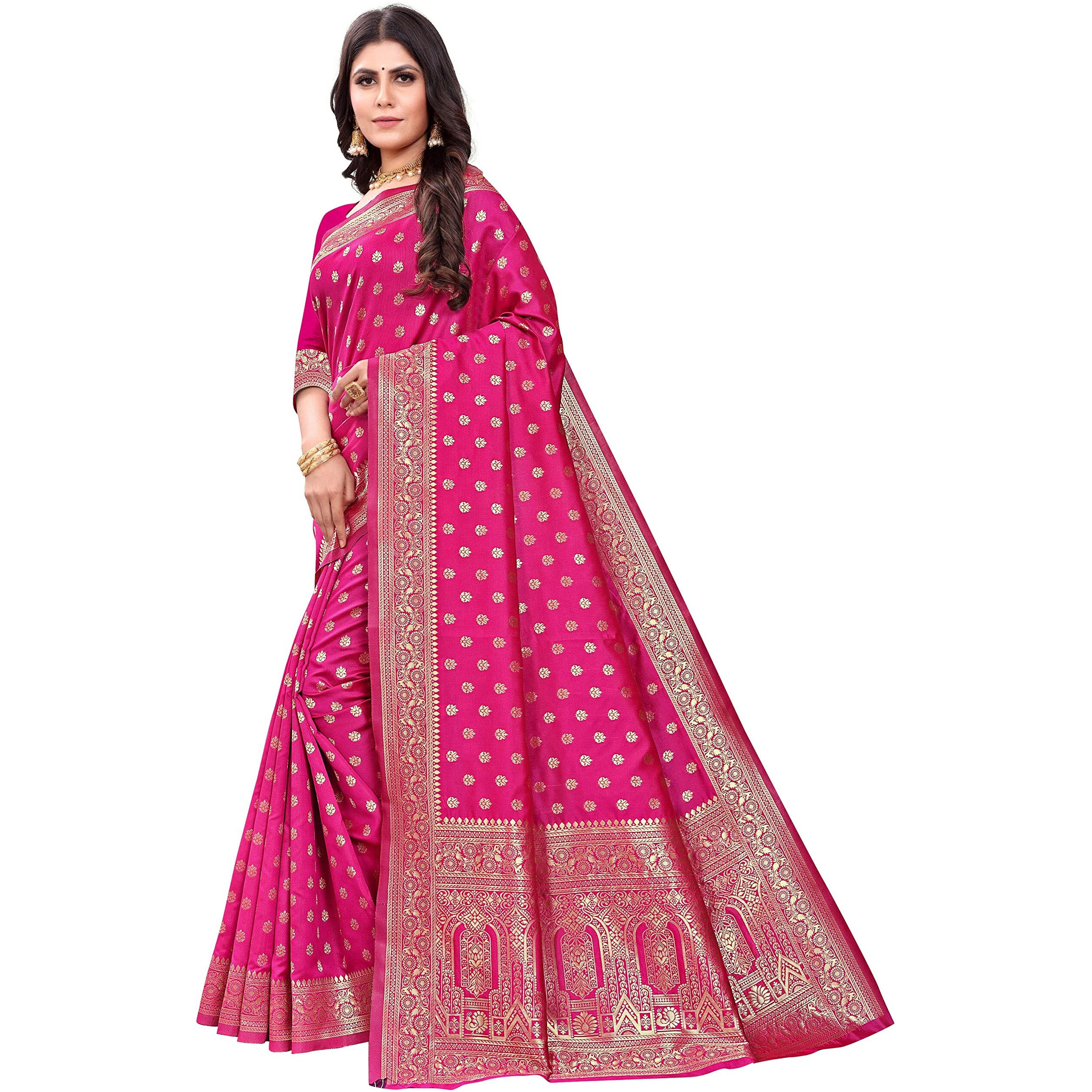 Sugathari Women's Art Silk Rani Pink Kanchipuram Saree (San Pari 124 Rani)