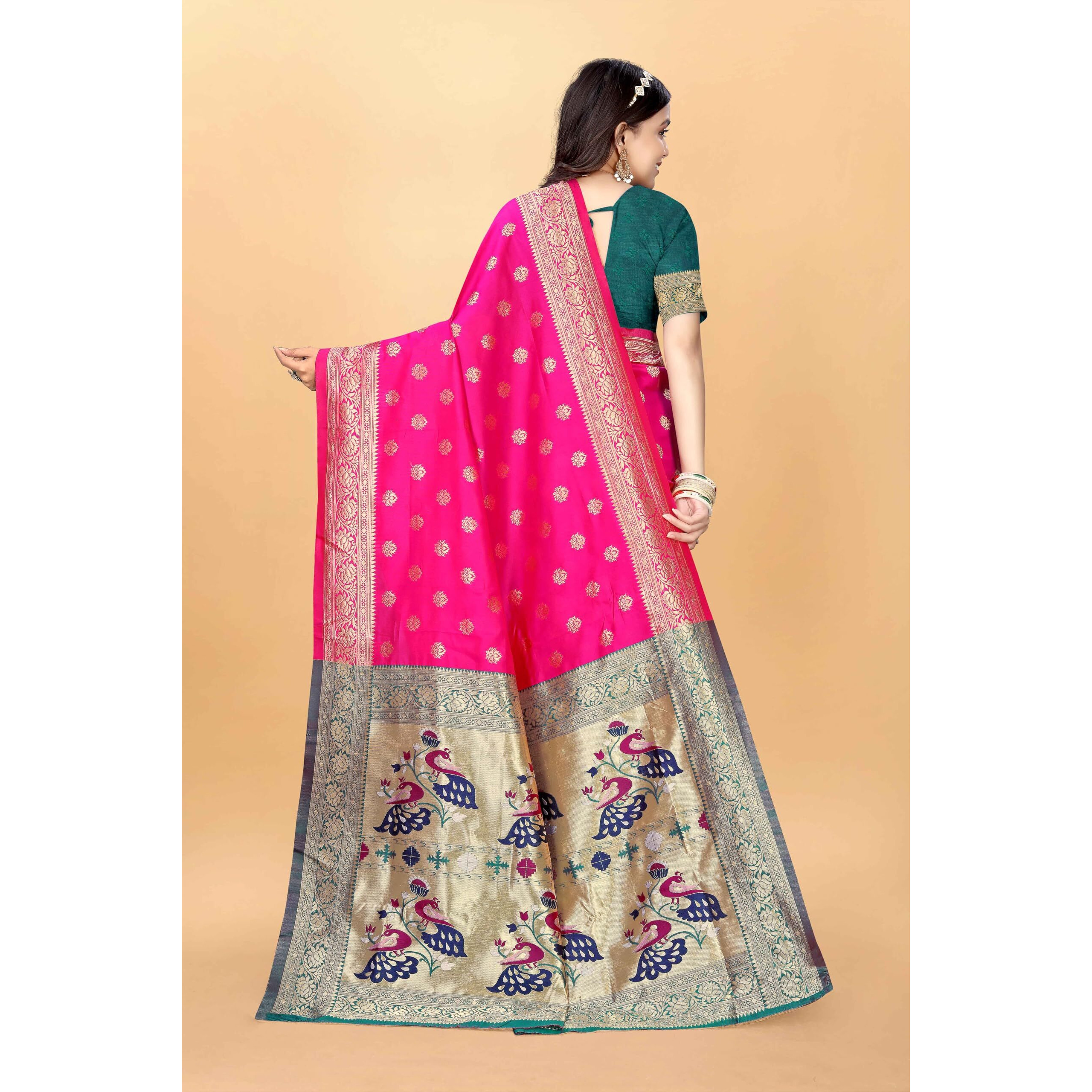 Sugathari Women's Banarasi Saree Pure Paithani Kanjivaram Silk Soft New Ladies 2024 Design Wear Pattu Sarees Latest Cotton Party Sari Collections With Blouse Piece For Wedding Sadi (Pari-205 Rani)