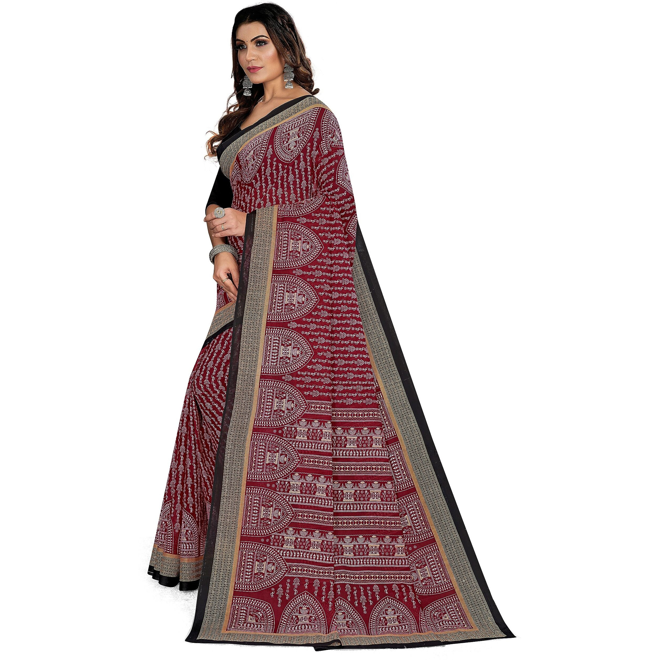 Tamaira Fashion Women's Plain Weave Pure Cotton Saree Without Blouse Piece(11232_Maroon