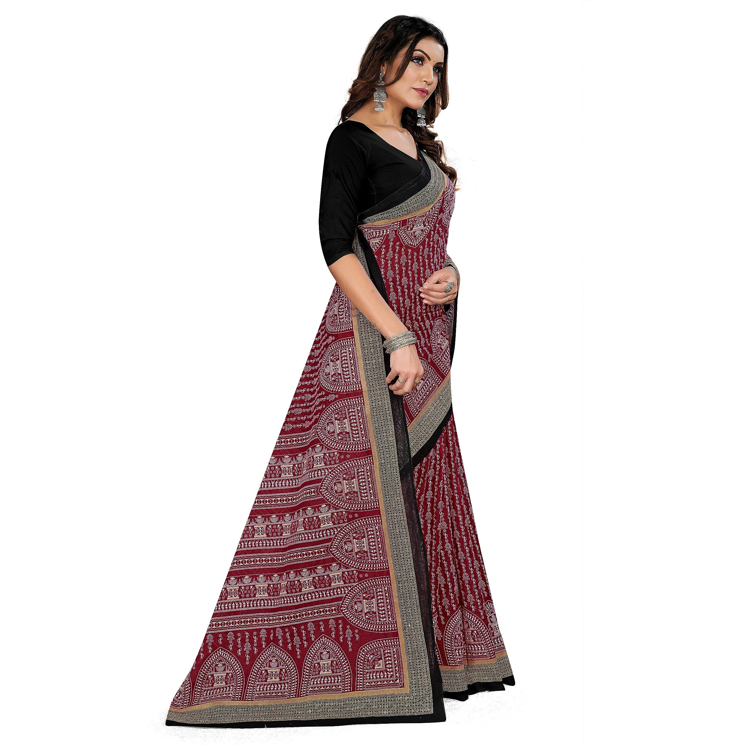 Tamaira Fashion Women's Plain Weave Pure Cotton Saree Without Blouse Piece(11232_Maroon