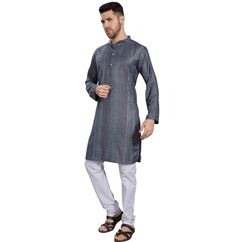 Divisive Men's Thread Embroidered Cotton Blend Only Slim Fit Kurta (Dkrt777_Xxl_Grey)