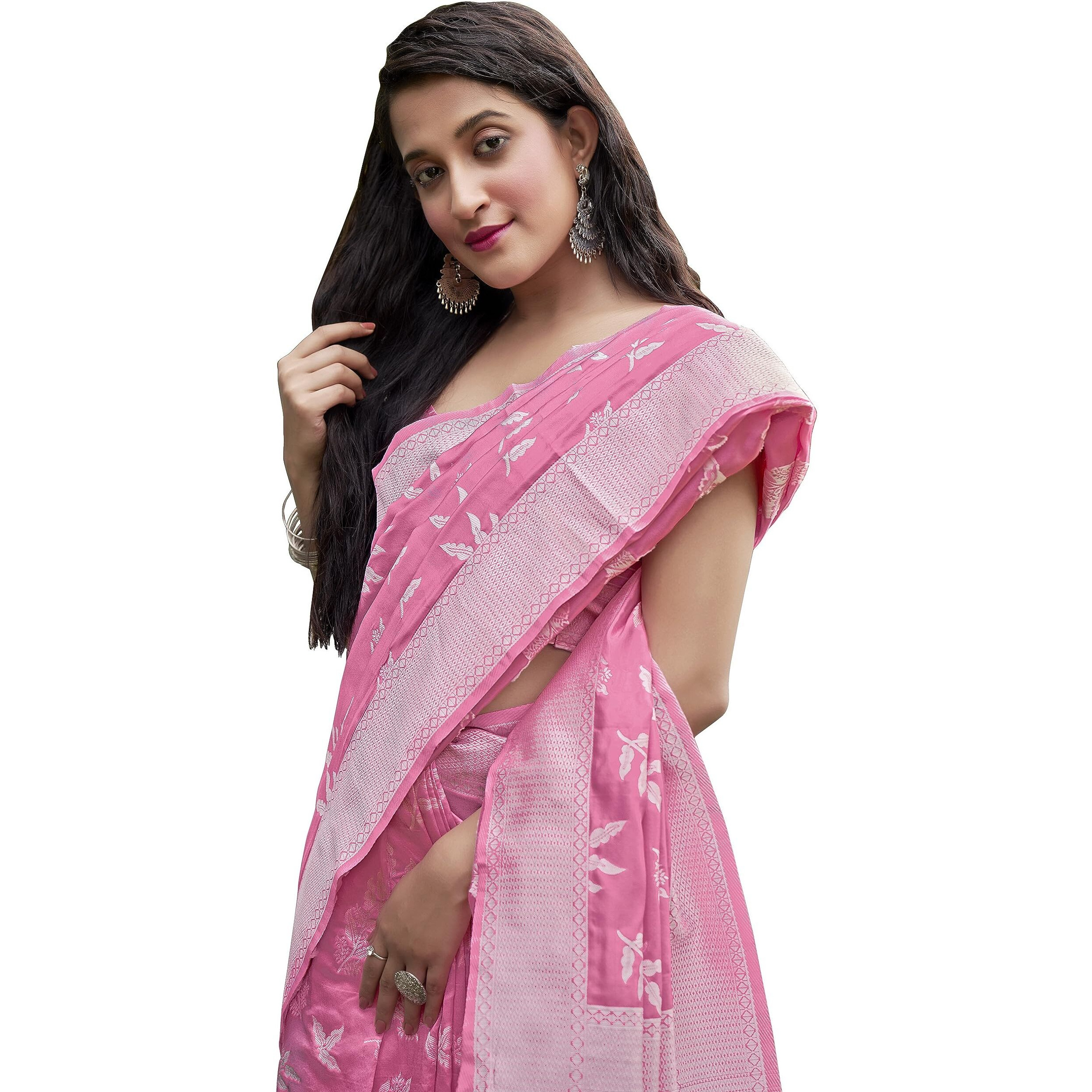 Glory Sarees Womens Banarasi Silk Saree With Blouse Piece (Kalamkari108_Pink)