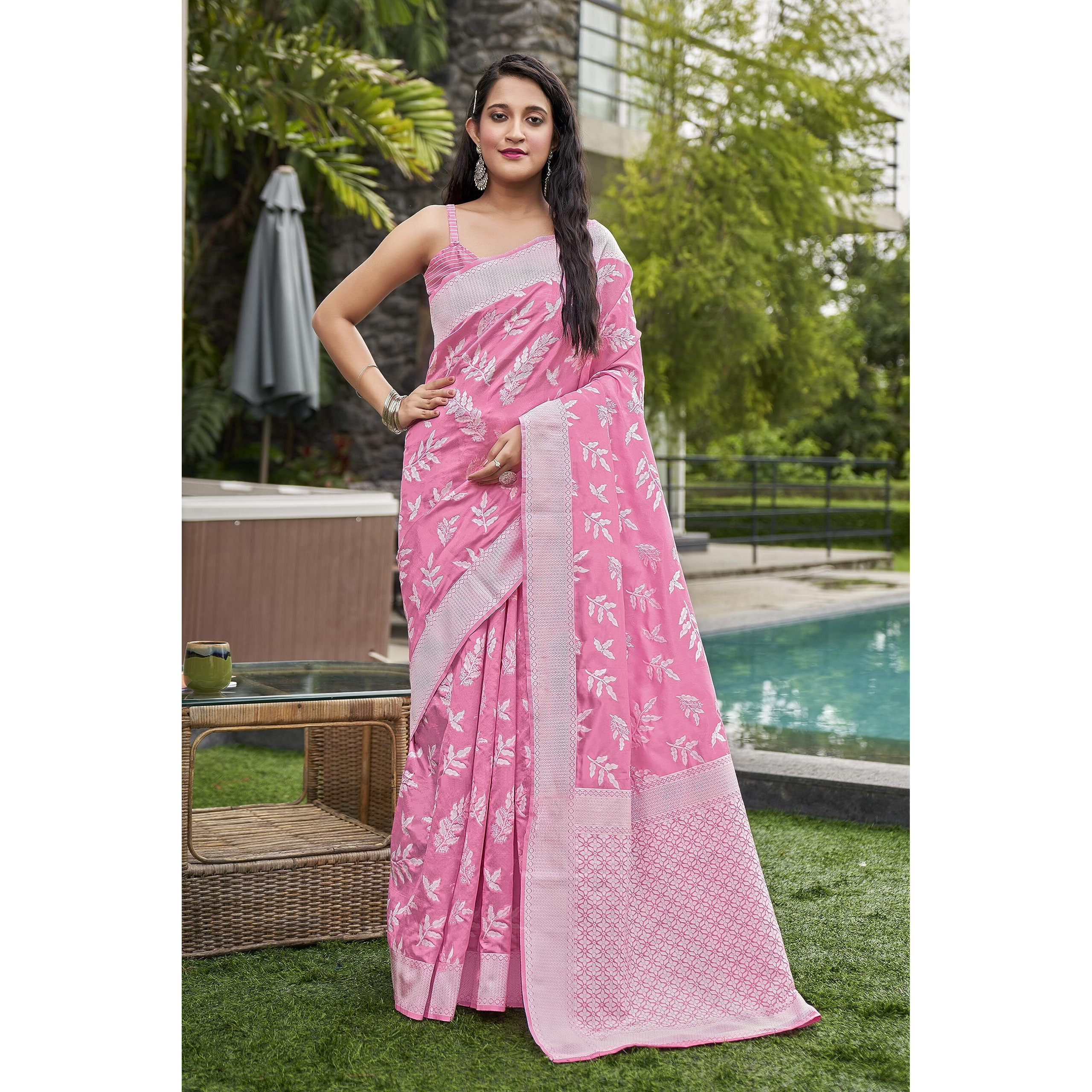 Glory Sarees Womens Banarasi Silk Saree With Blouse Piece (Kalamkari108_Pink)