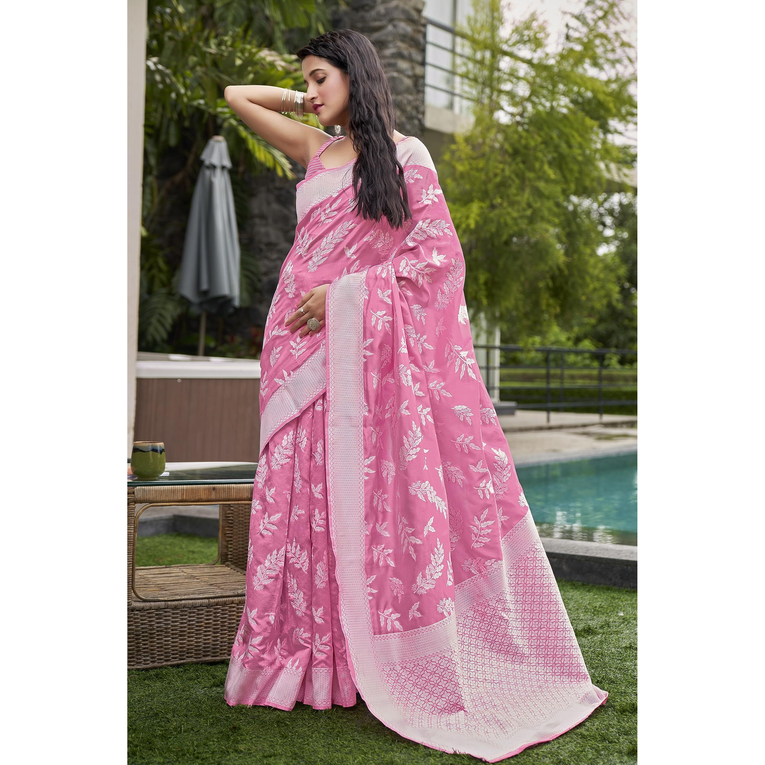 Glory Sarees Womens Banarasi Silk Saree With Blouse Piece (Kalamkari108_Pink)