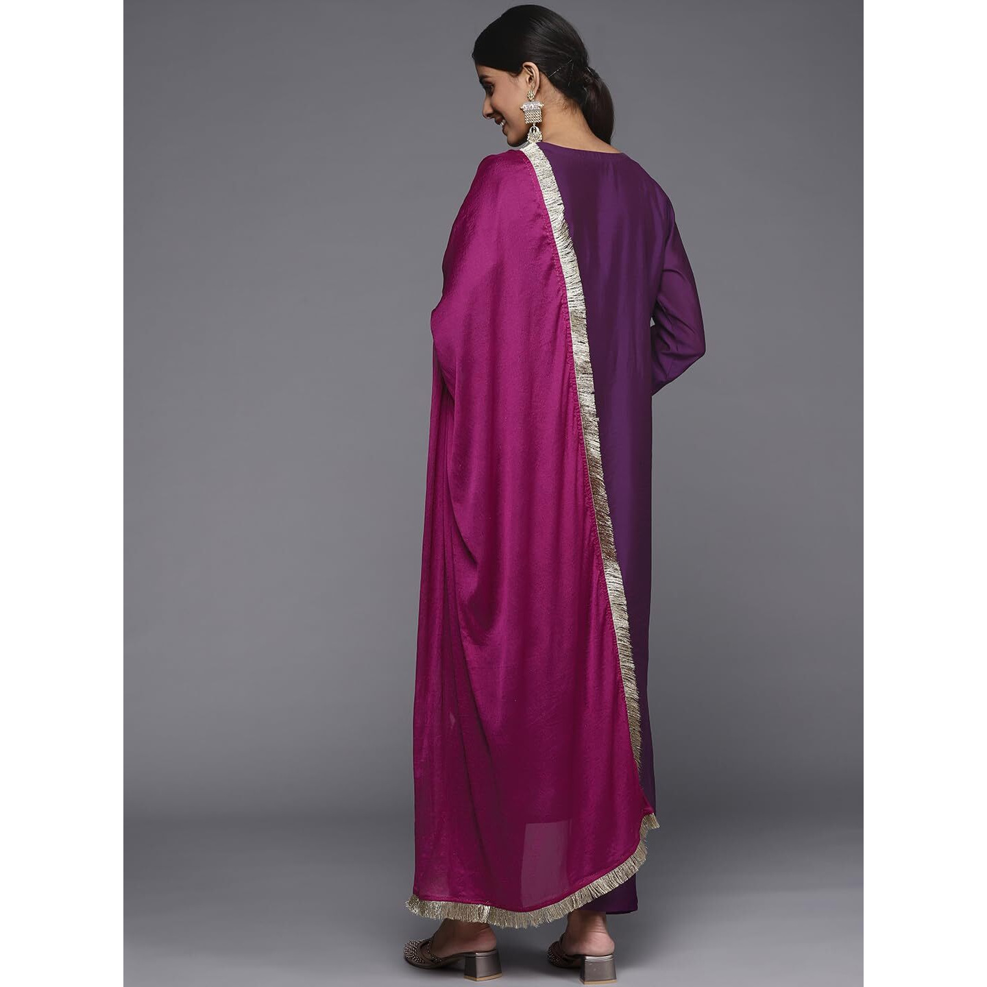 Varanga Purple Kurta With Embroidery Paired With Straight Trouser And Chiffon Dupatta