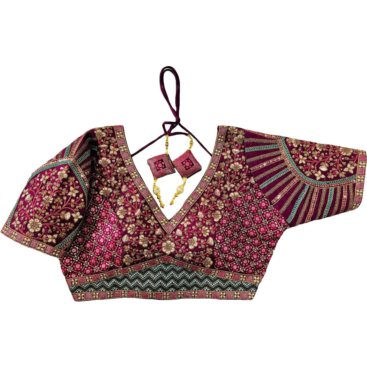 Vihu Fashion Women's Readymade Wine Color Blouse With Aari And Embroidery Work | Wedding