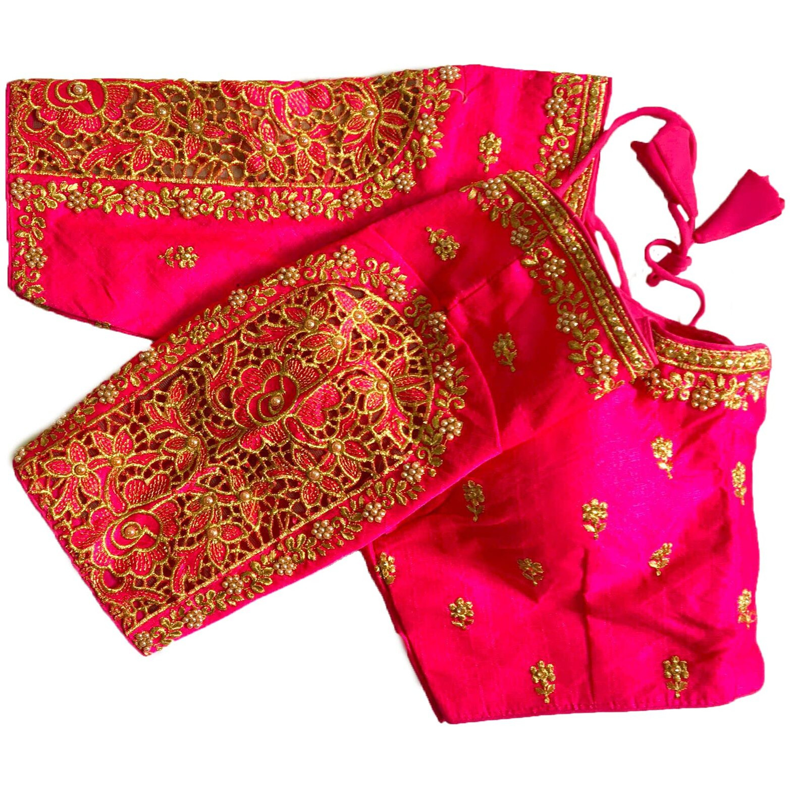 Vihu Fashion Women's Flower Embroidery Sleeves Cut Work Readymade Saree Blouse