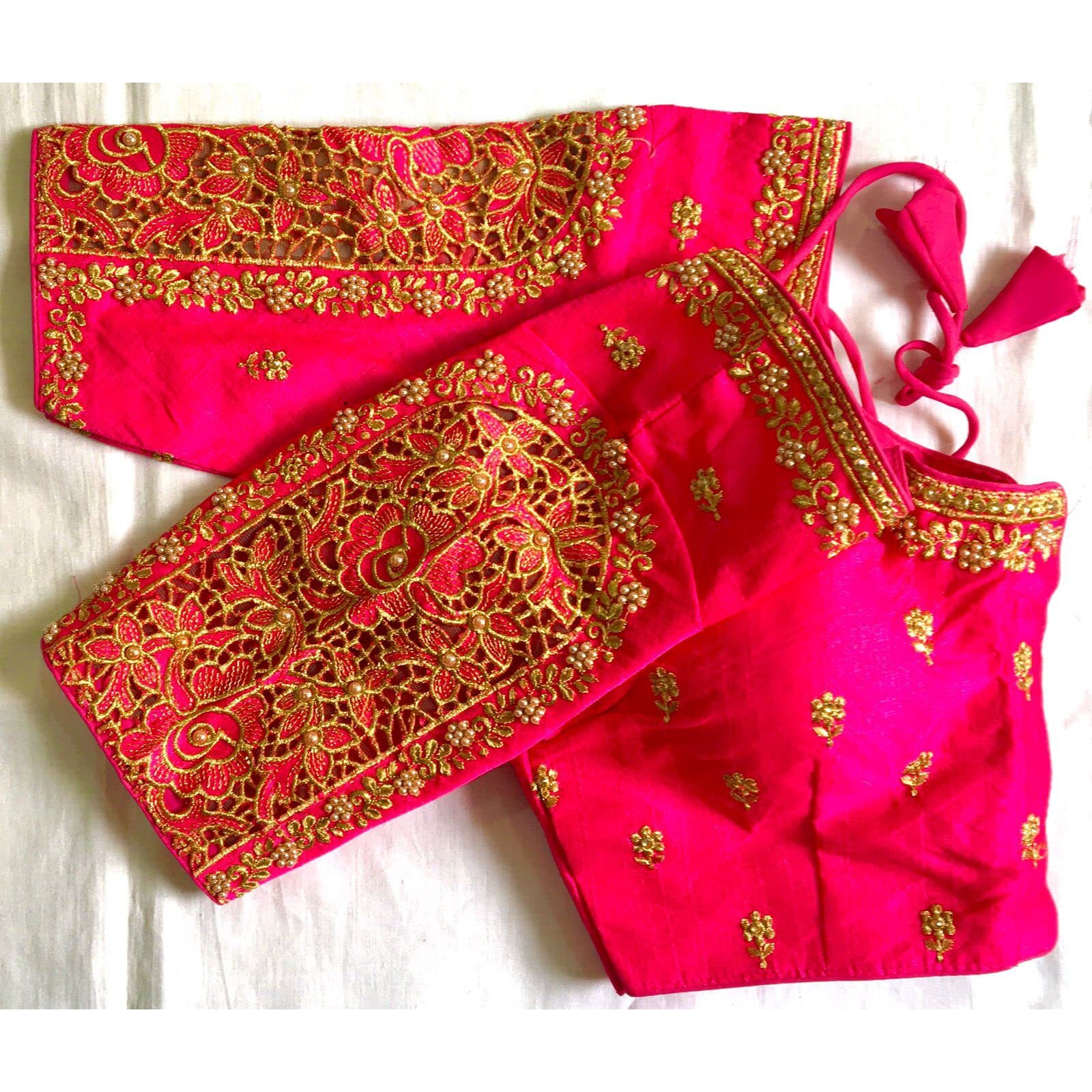Vihu Fashion Women's Flower Embroidery Sleeves Cut Work Readymade Saree Blouse