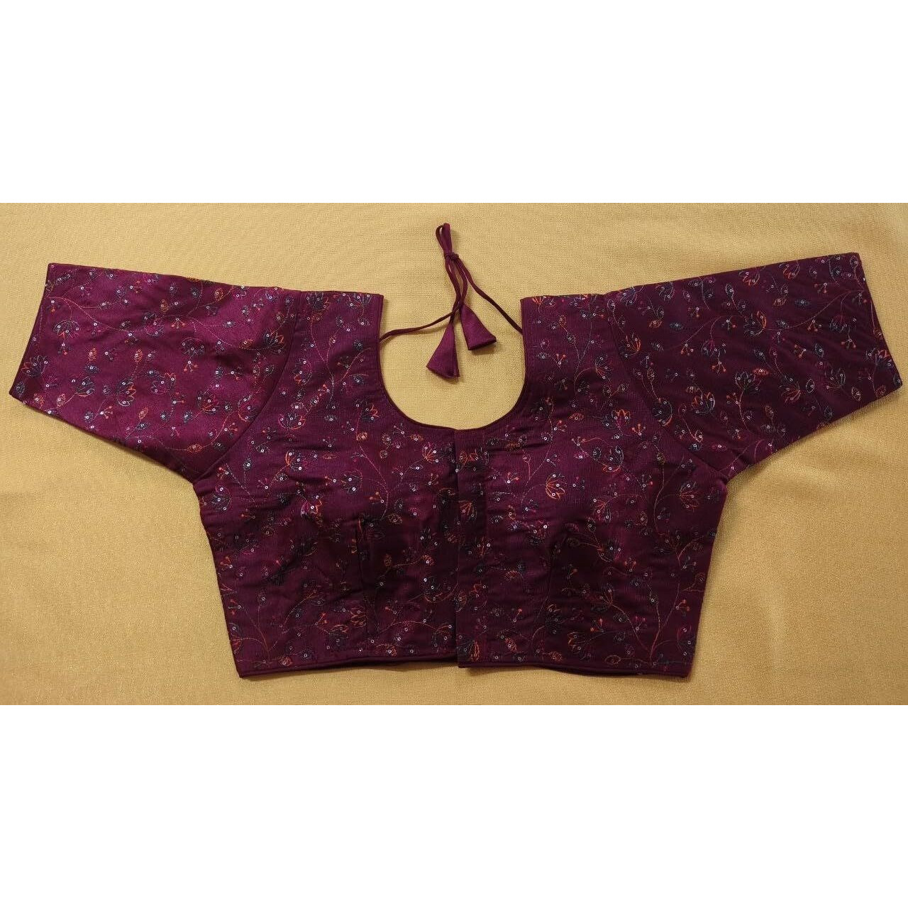 Vihu Fashion Women's Sequence Multi Embroidered U Neck Half Sleeve Readymade Saree Blouse Indian Ethnic Designer Stitched Women's Readymade Half Sleeve Blouse Readymade Wine Blouse For Women