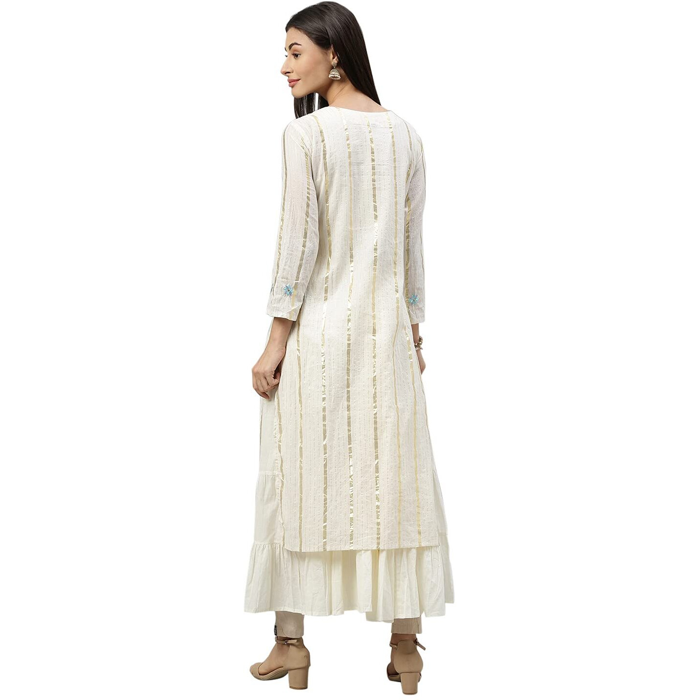 Ishin Women's Cotton Anarkali Embellished Kurta Kprammp-5095_M_Off White