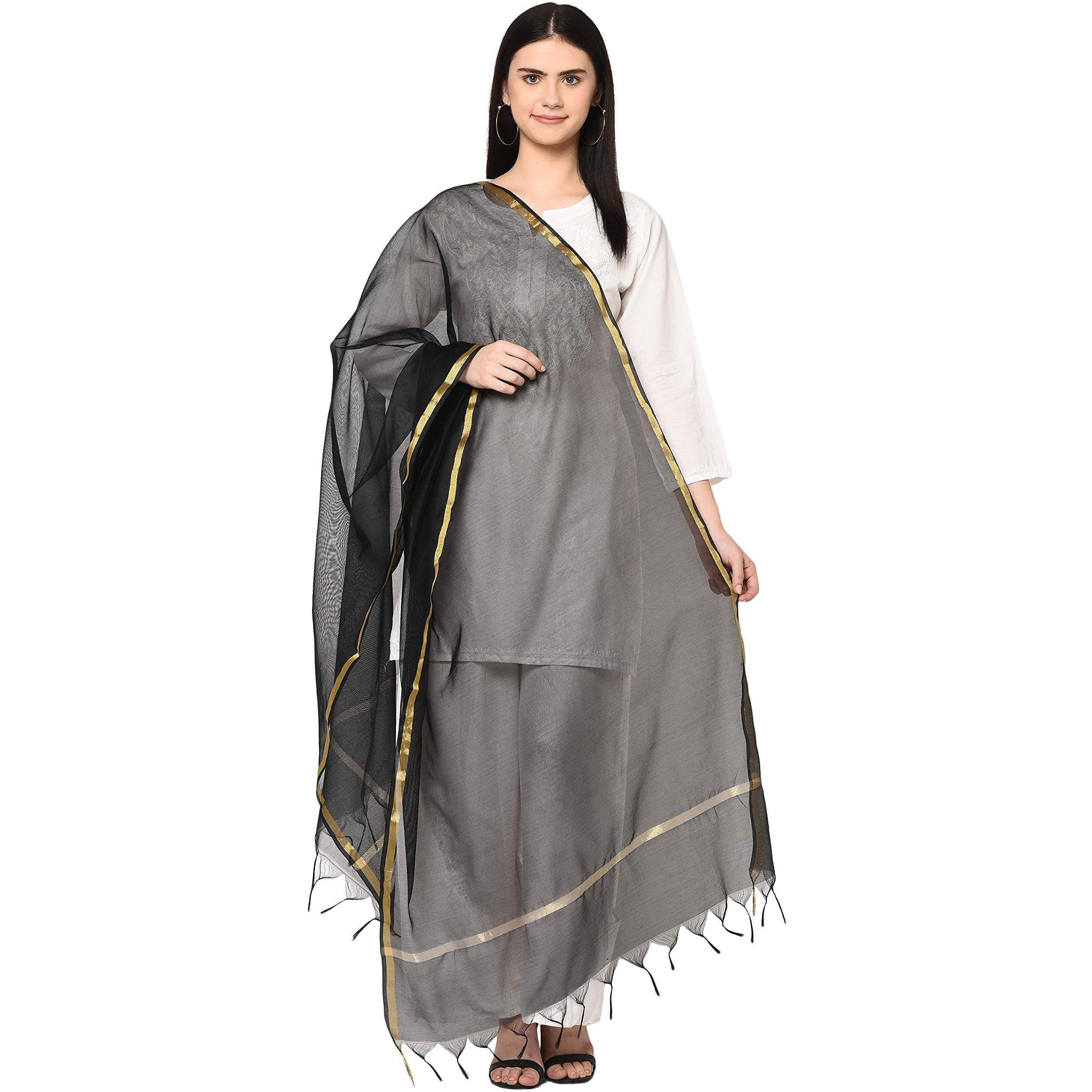 Weavers Villa Women's Banarasi Poly Silk Plain Dupatta (Black, 2.25 M)