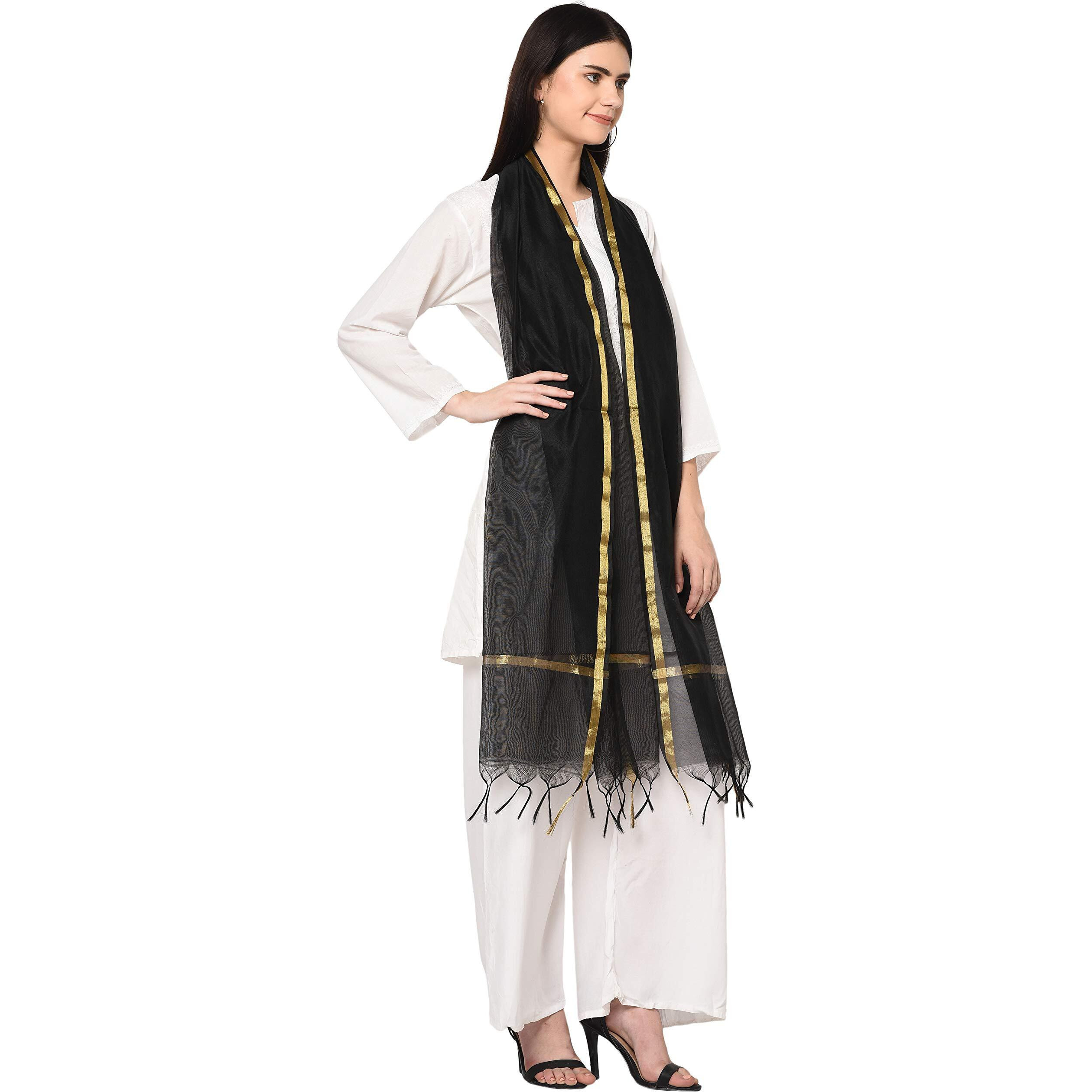Weavers Villa Women's Banarasi Poly Silk Plain Dupatta (Black, 2.25 M)