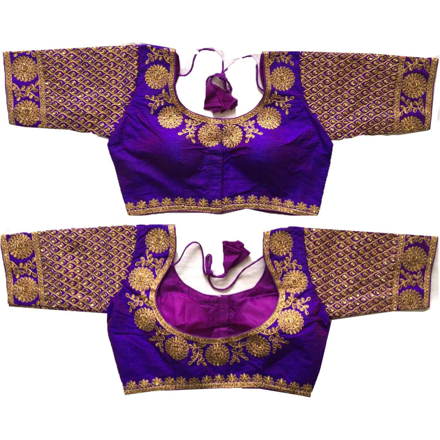 Pujia Mills Women's Phantom Silk Morpankh Half Sleeve Saree Blouse (Morpankh_Purple_38 Size+Margin)