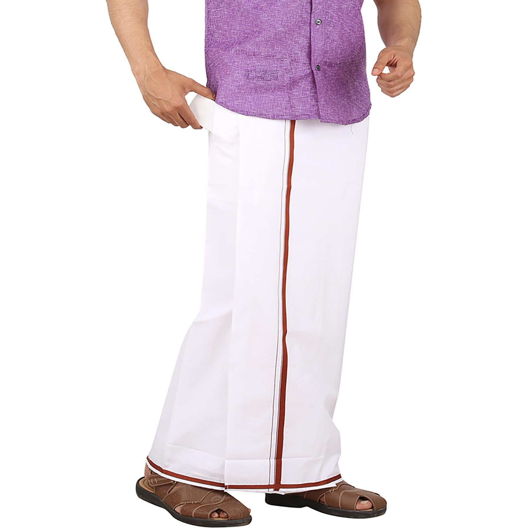 Prakasam Cotton -White Readymade Pocket Dhoti For Mens/Fine Quality White Readymade Dhoties For Mens- Maroon Border