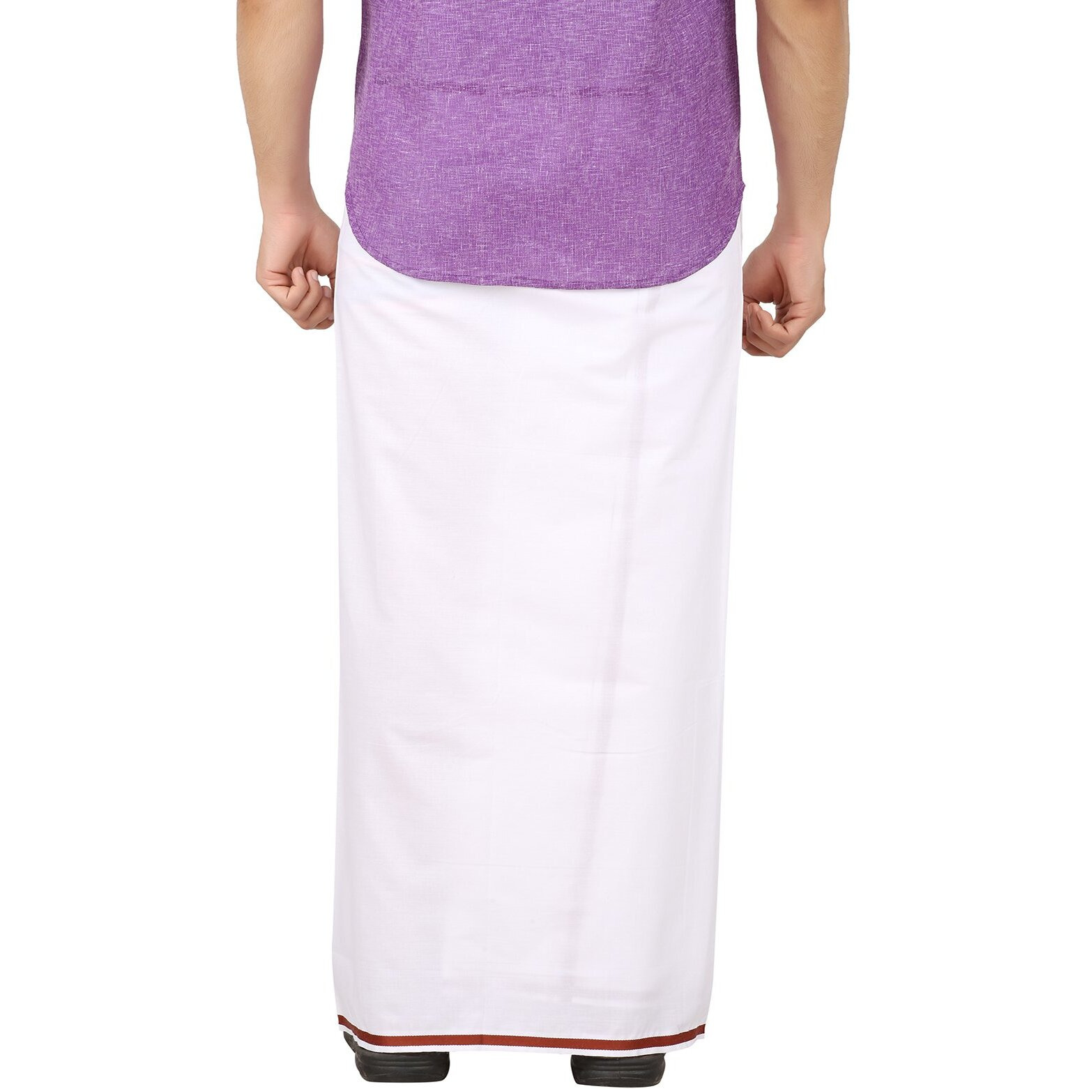 Prakasam Cotton -White Readymade Pocket Dhoti For Mens/Fine Quality White Readymade Dhoties For Mens- Maroon Border