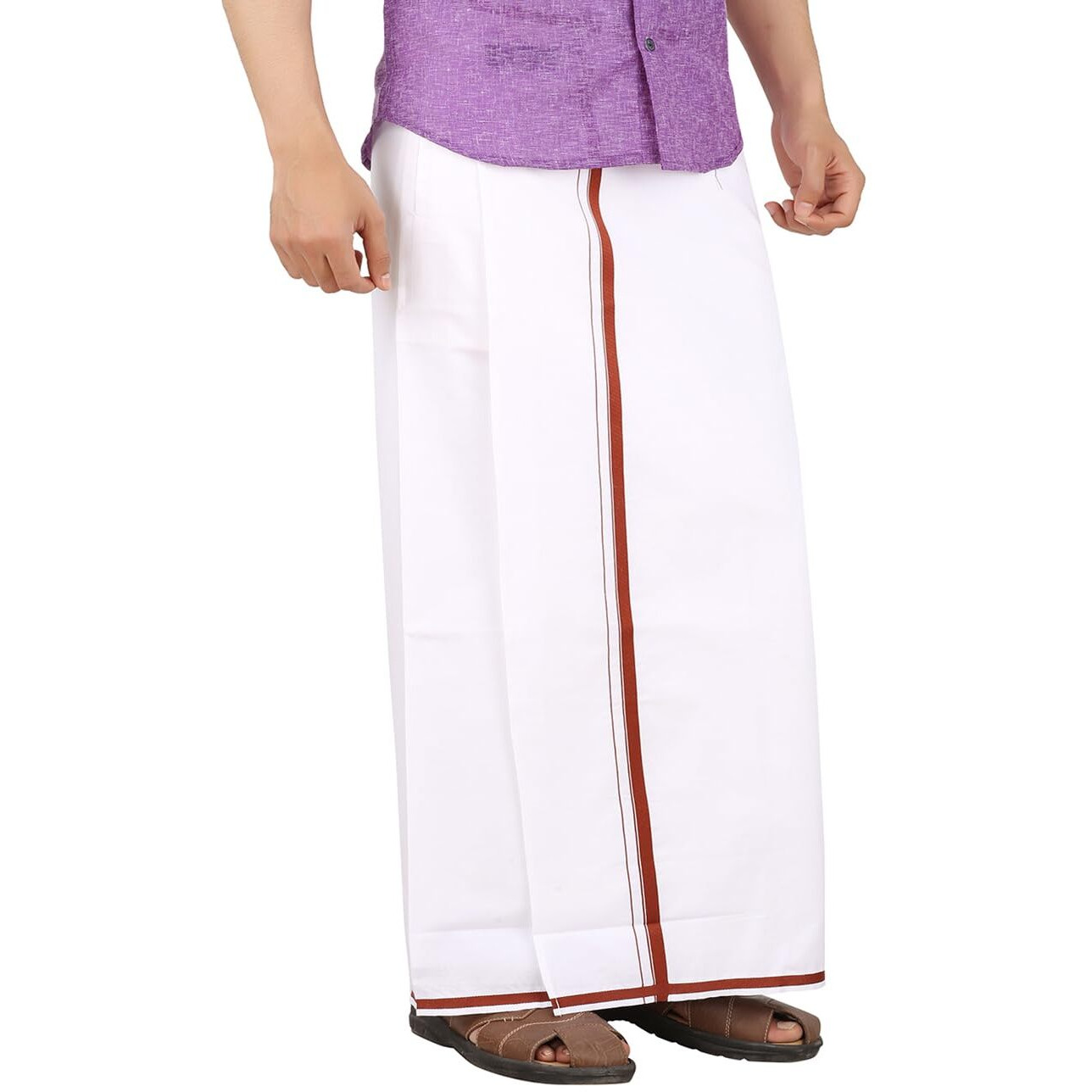 Prakasam Cotton -White Readymade Pocket Dhoti For Mens/Fine Quality White Readymade Dhoties For Mens- Maroon Border