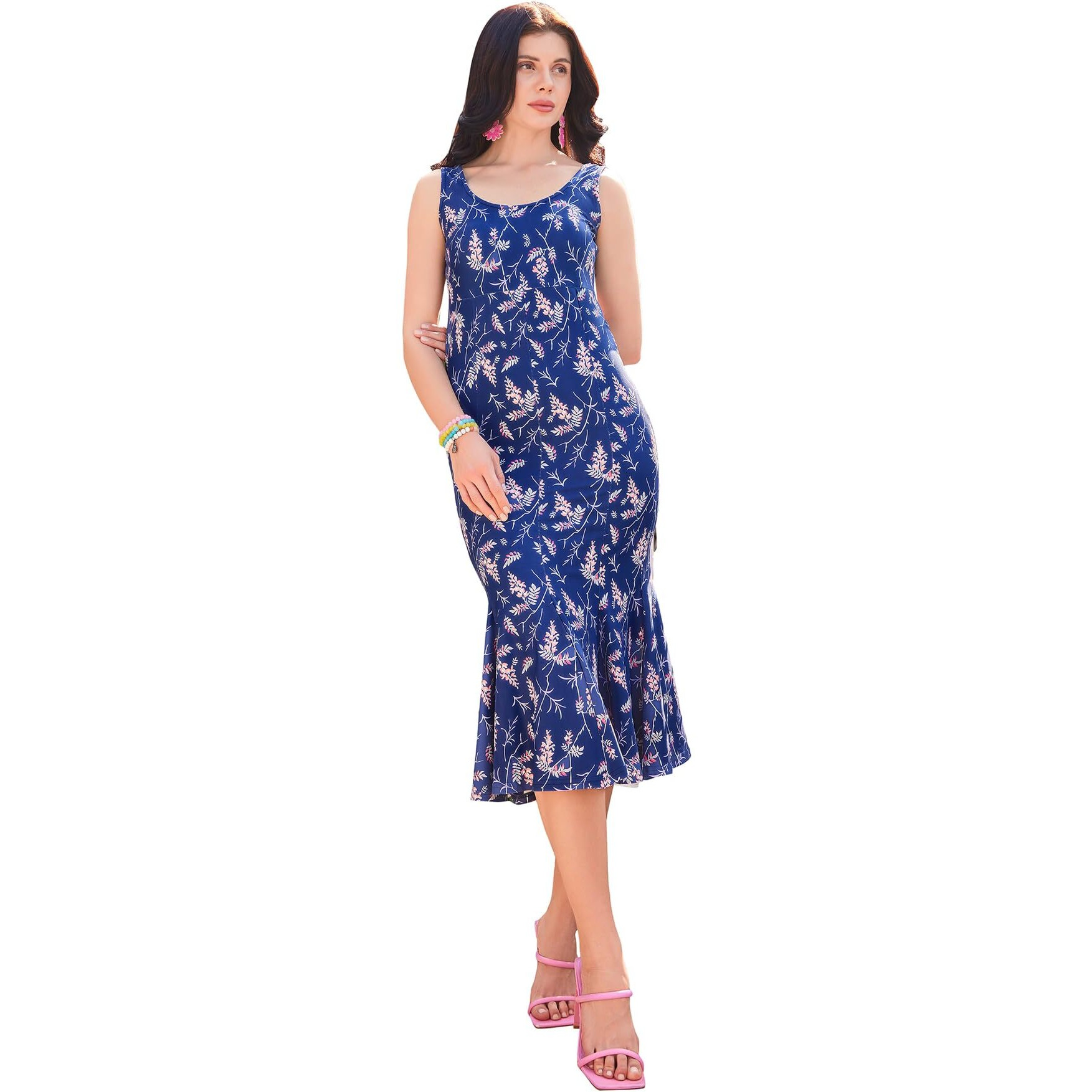 Purvaja Womens Mermaid Midi Length Dress (Wini-028-Holly_Blue_Large)