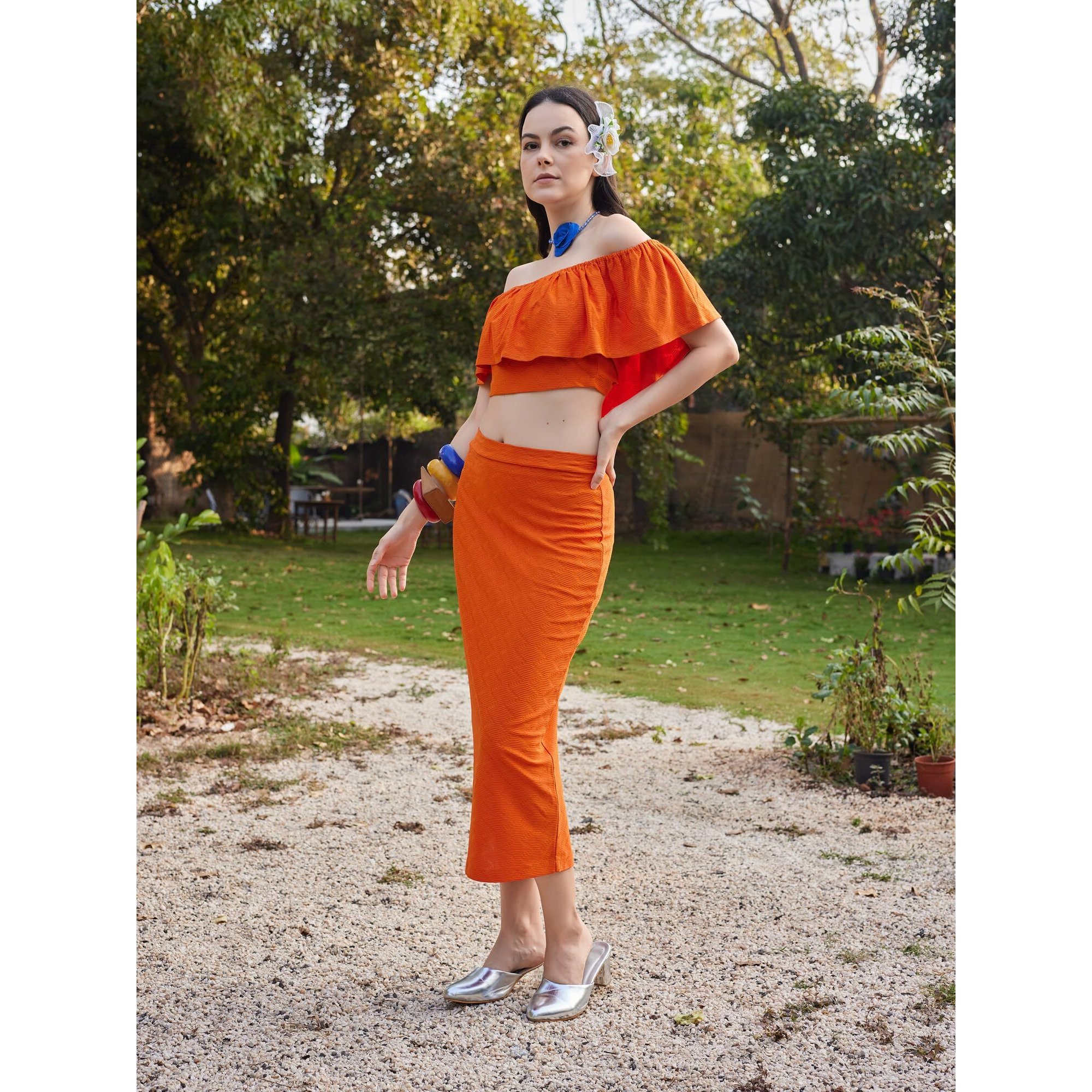 Purvaja Womens Midi Co-Ords (Luna-021-Orange_Orange_Medium)