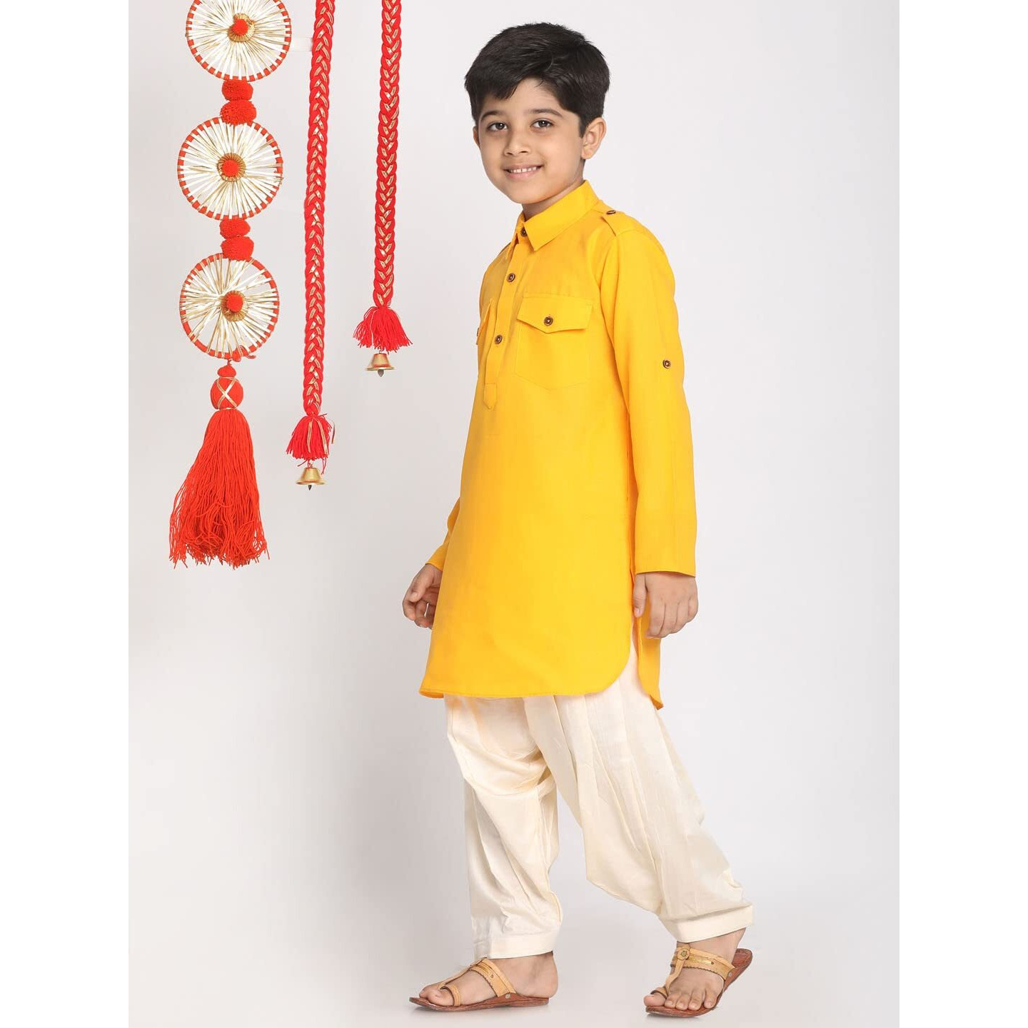 Jbn Creation Boys' Yellow Cotton Blend Pathani Suit Set
