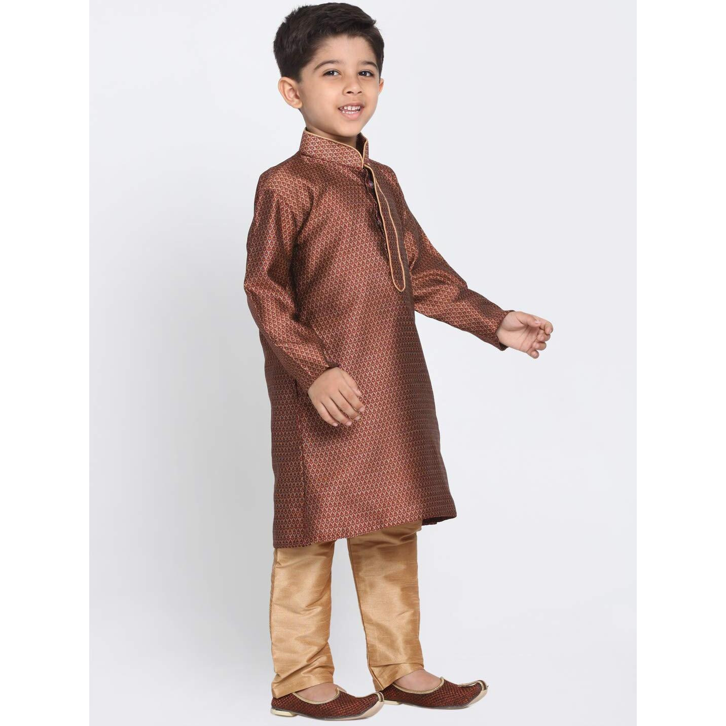 Jbn Creation Boys' Maroon And Rose Gold Silk Blend Kurta And Pyjama Set_Vasbk047Manprg_24
