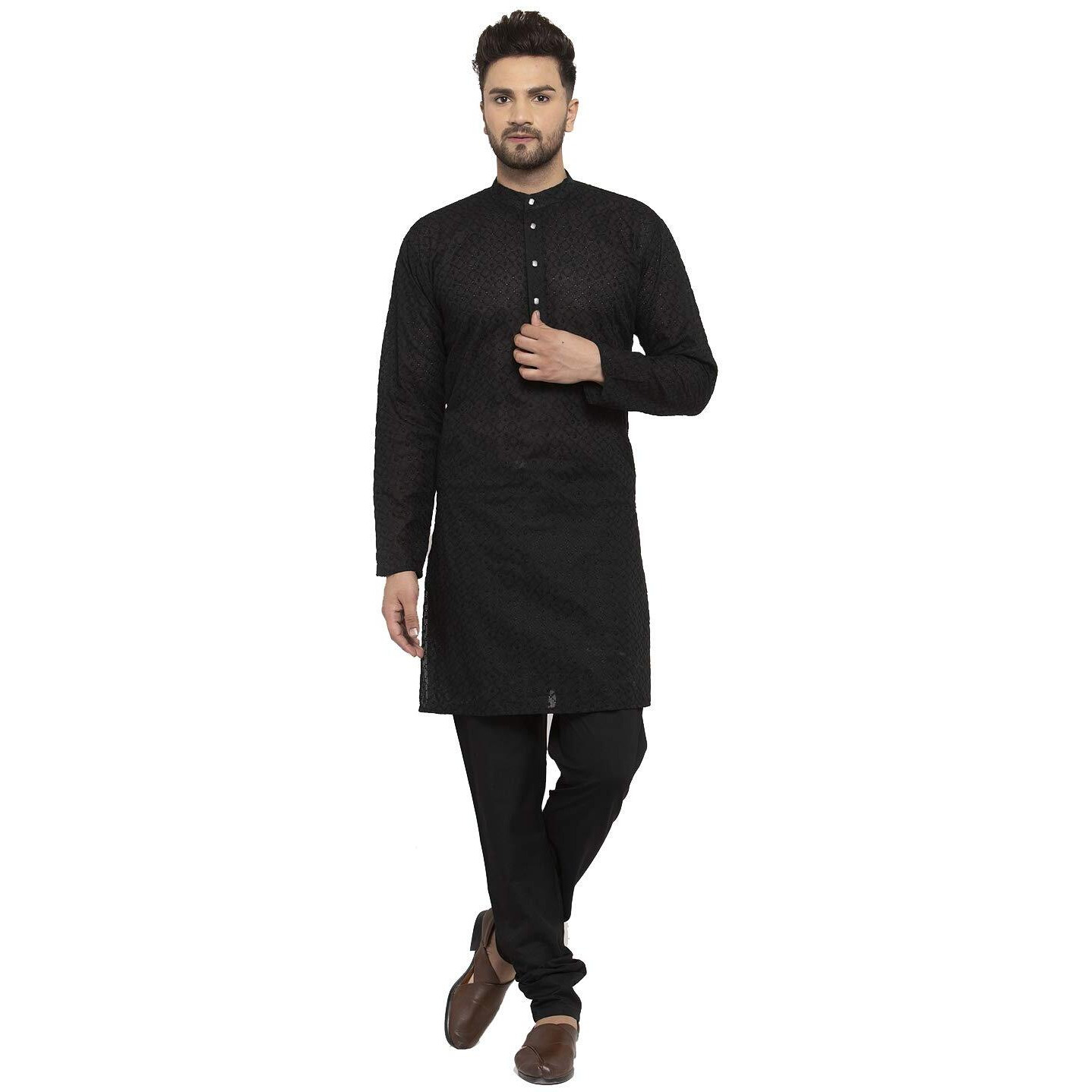 Jompers Men's Chicken Cotton Kurta Pyjama. (Black, L)