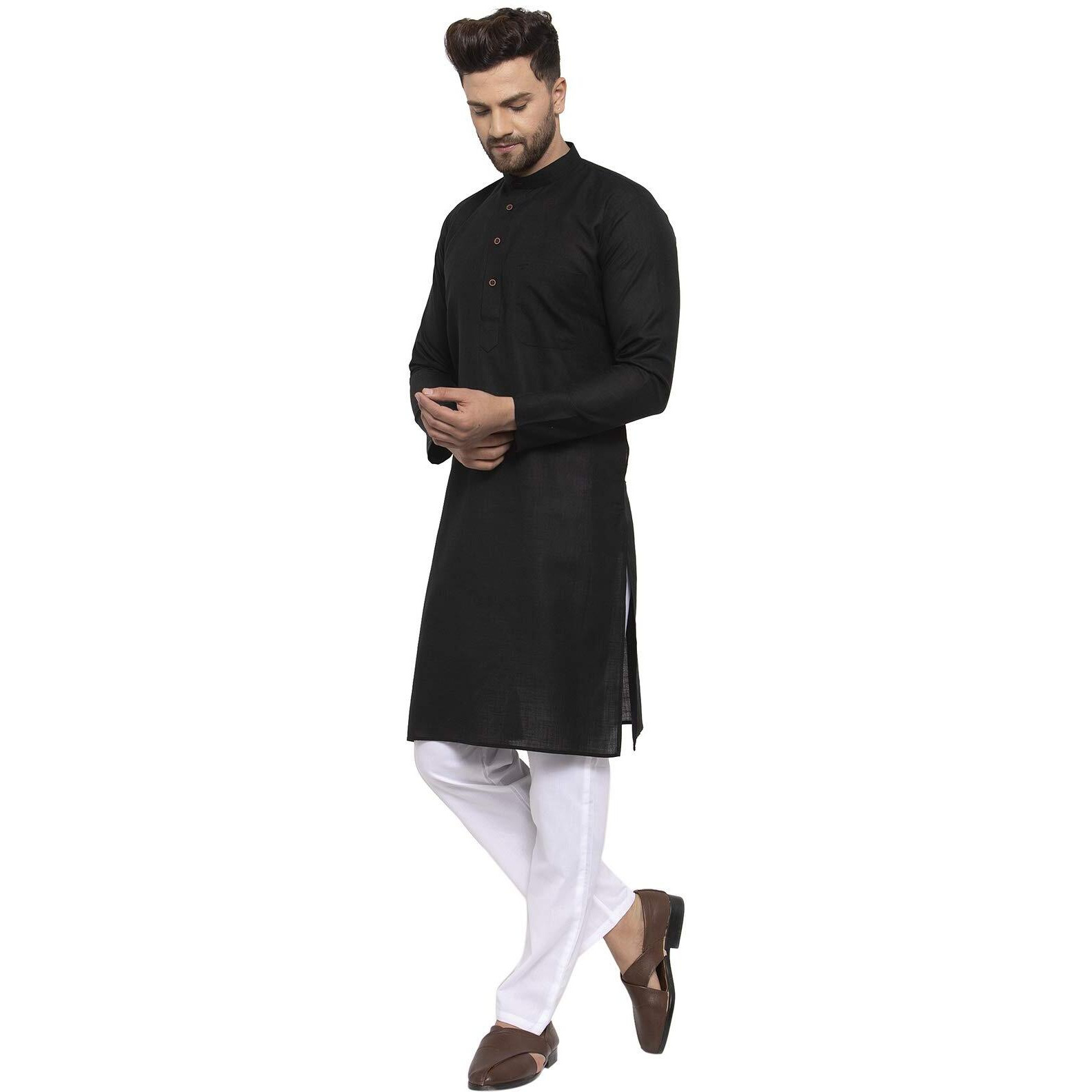 Jompers Men's Cotton Kurta Payjama Set. (Black,L)