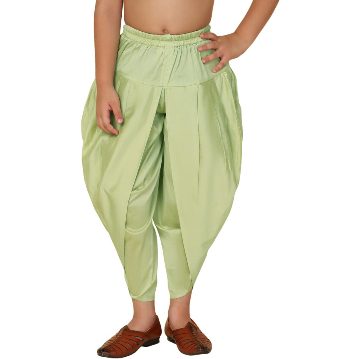 Kisah Kid's Ethnic Wear Solid Straight Fit Light Green Dhoti (11-12Y)