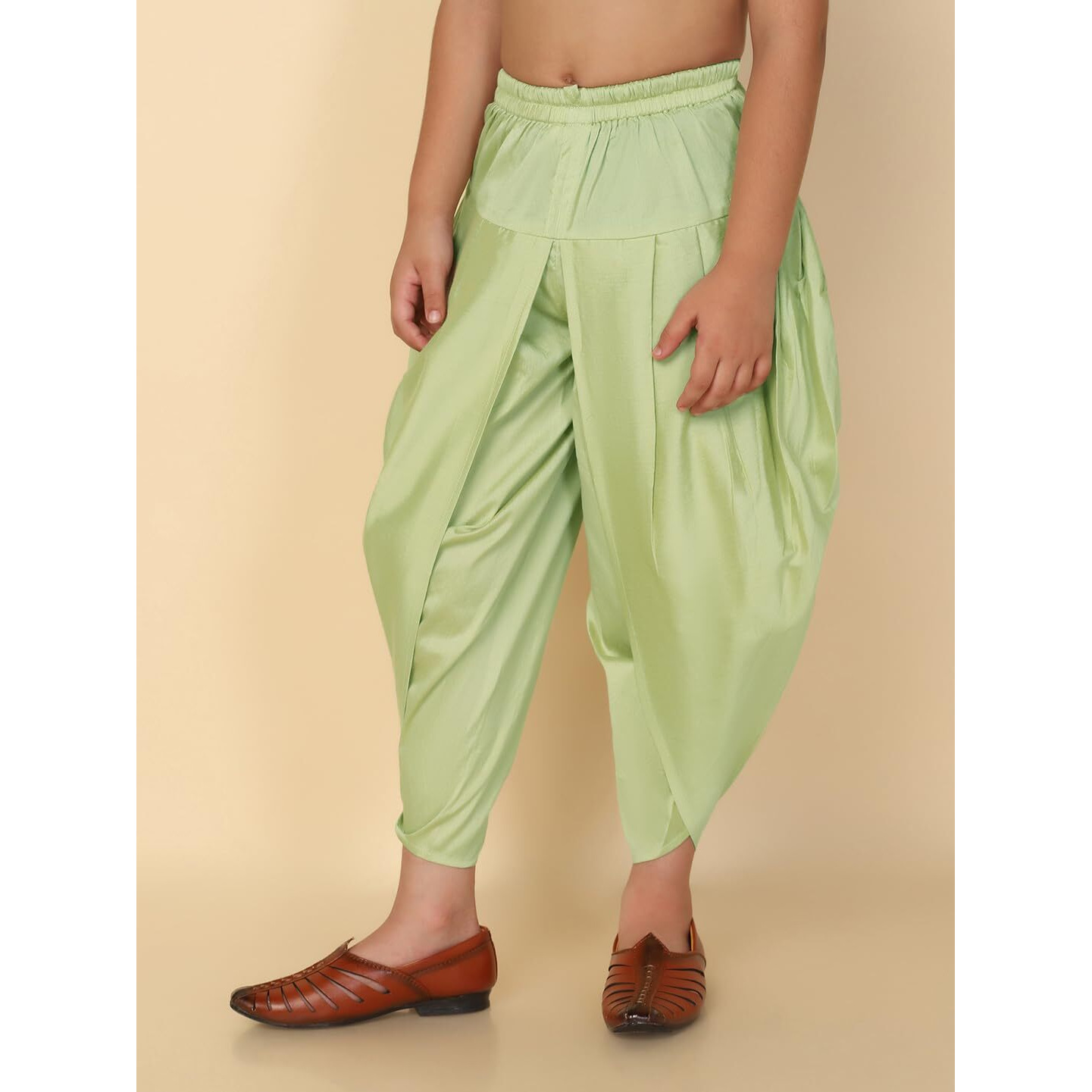 Kisah Kid's Ethnic Wear Solid Straight Fit Light Green Dhoti (11-12Y)