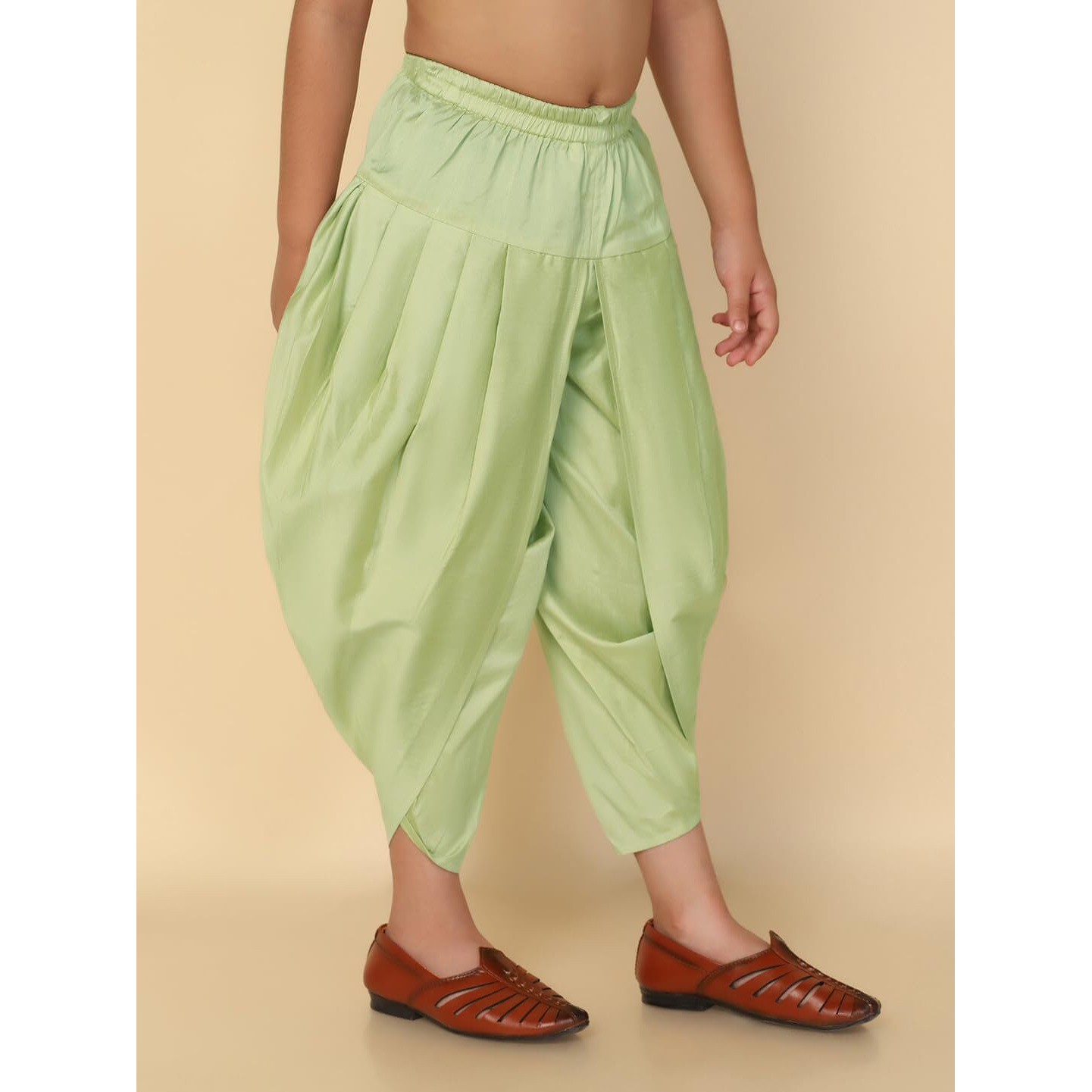 Kisah Kid's Ethnic Wear Solid Straight Fit Light Green Dhoti (11-12Y)