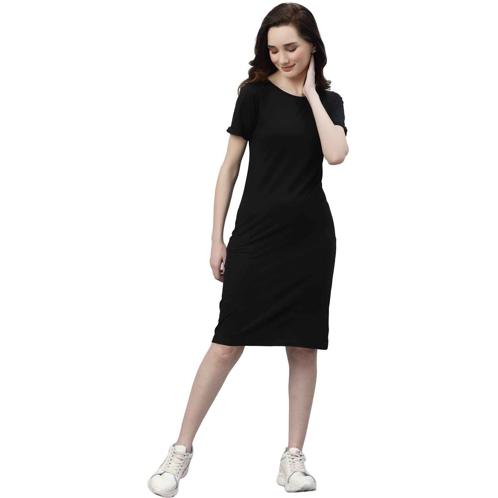 Rigo Women Black Round Neck Shorts Sleeve Bodycon Dress