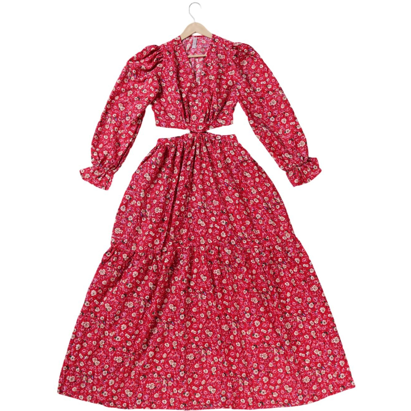 Kzully Women's Rayon A-Line Maxi Dress (Ts-Sfs-2001-Red-Rose-S_Red