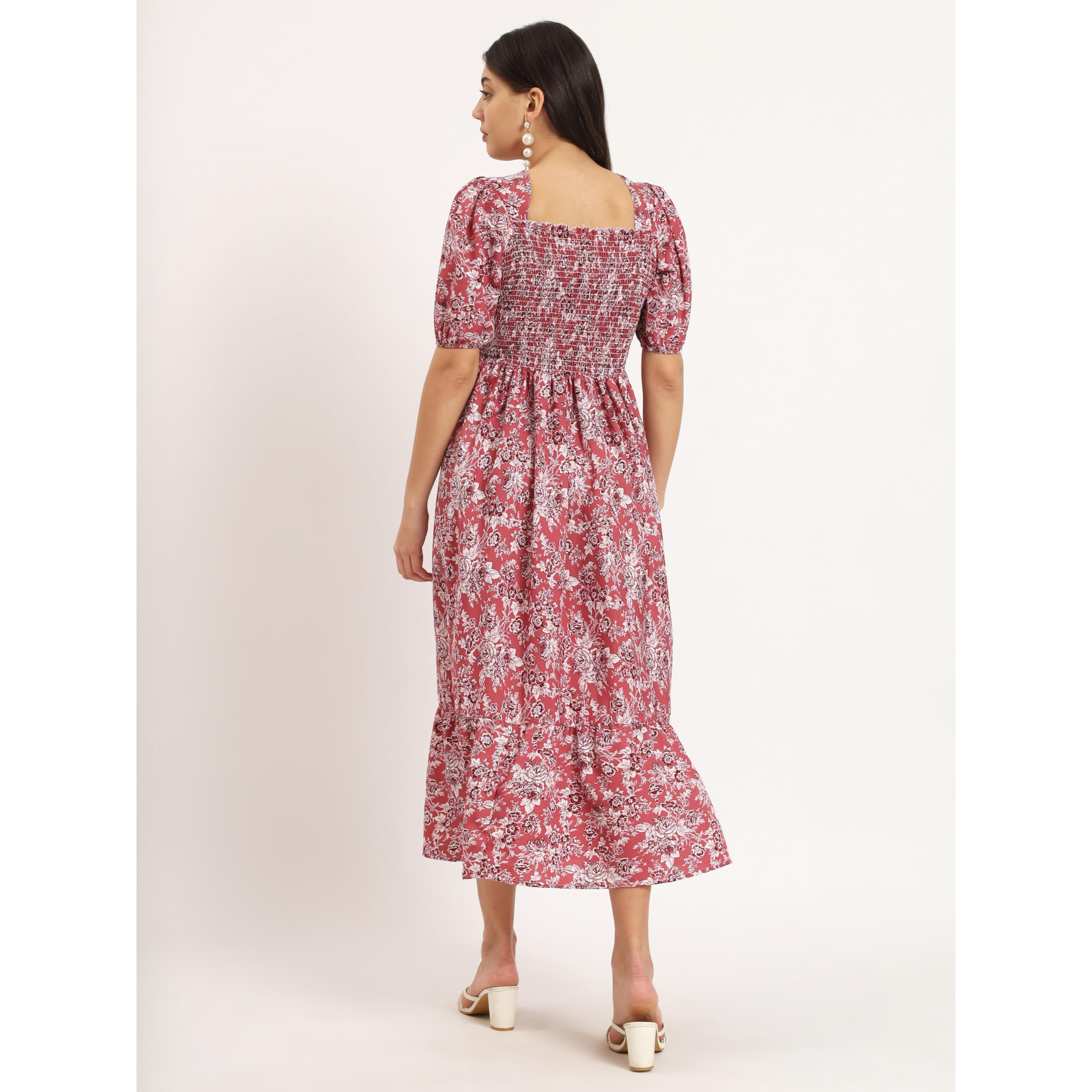 Kzully | Smocked A-Line Midi Dress - Elevate Your Style With Supreme Comfort Dark Pink