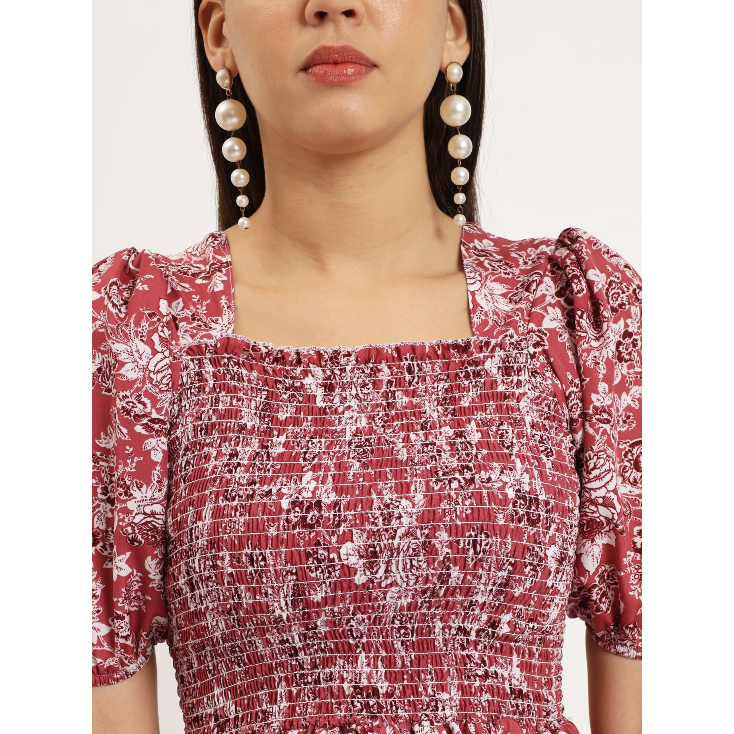 Kzully | Smocked A-Line Midi Dress - Elevate Your Style With Supreme Comfort Dark Pink