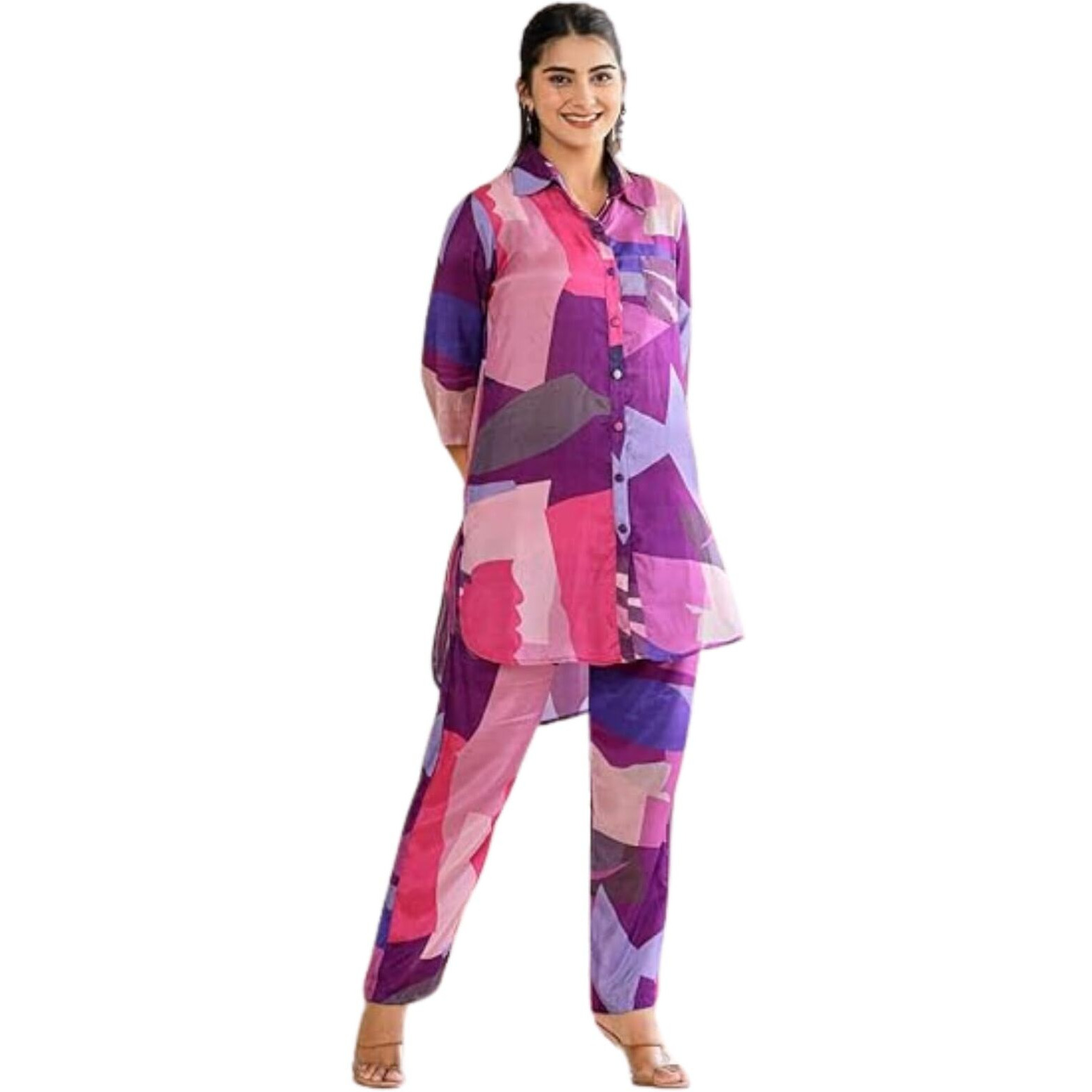 Leriya Fashion Women's Rayon Floral Regular Western Co-Ord Set (Lf-W1936&Tr958_Purple_S)