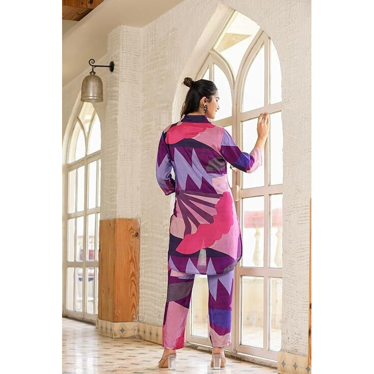 Leriya Fashion Women's Rayon Floral Regular Western Co-Ord Set (Lf-W1936&Tr958_Purple_S)