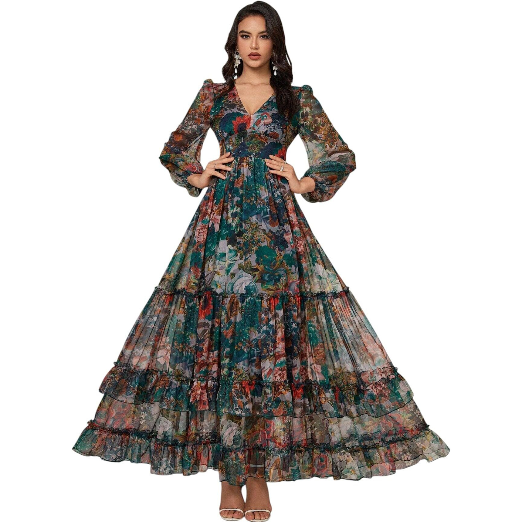 Litzo Women's Georgette A-Line Maxi Dress (L-31-M_Green