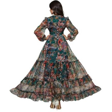 Litzo Women's Georgette A-Line Maxi Dress (L-31-M_Green