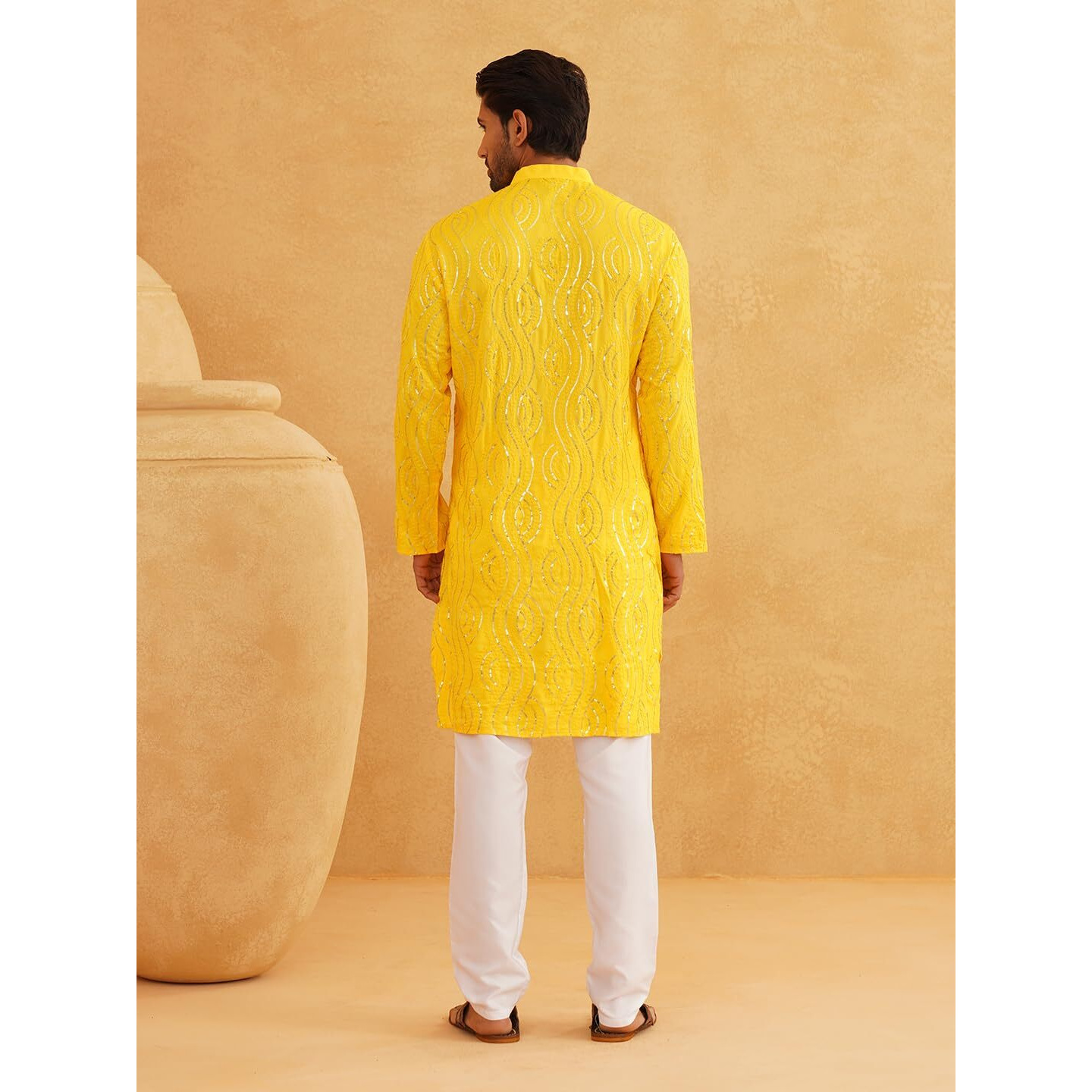 Sojanya (Since 1958 Men's Pure Cotton Mustard Designer Only Long Kurta