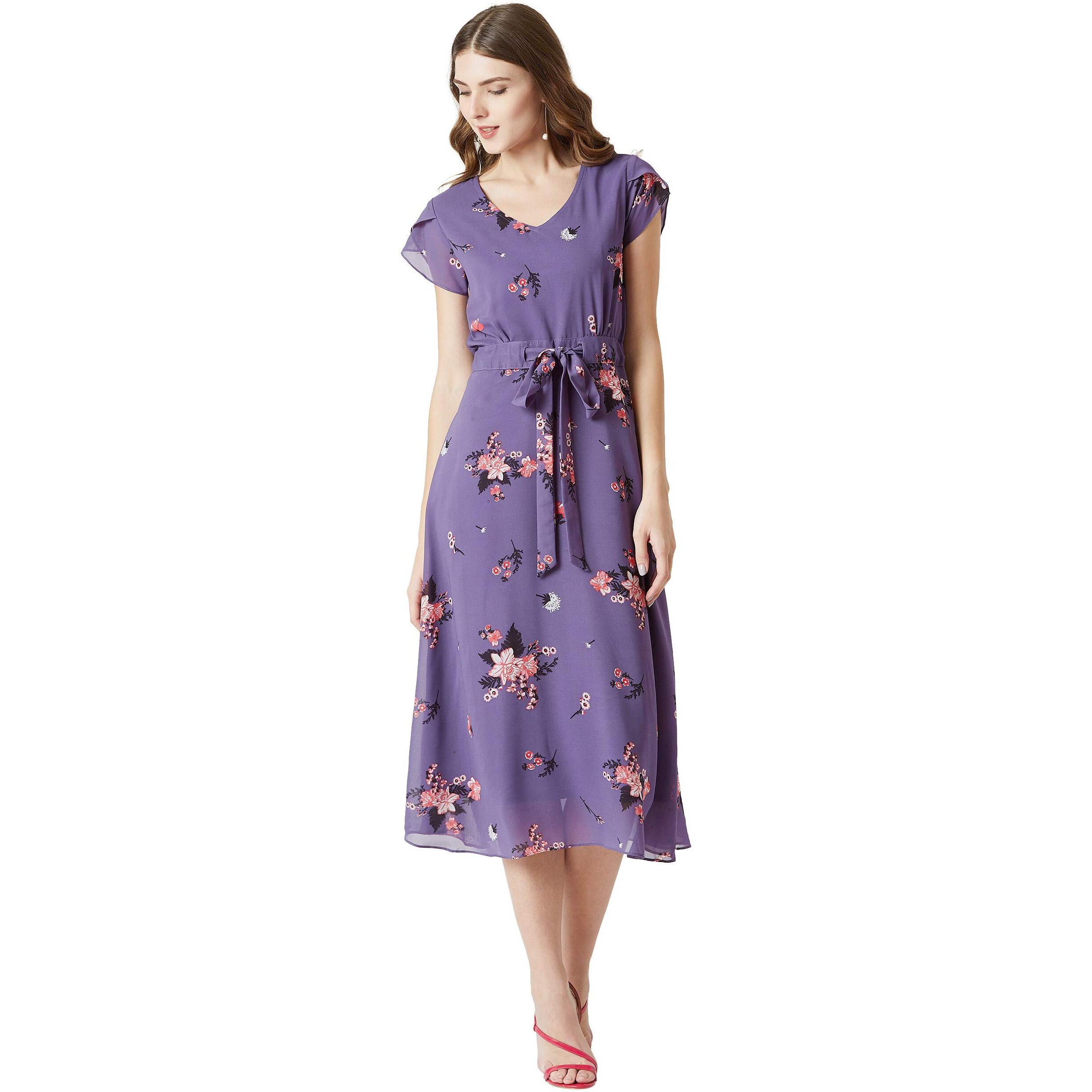 Miss Chase Women's Georgette A-Line Dress(Mcss19D12-95-190-03,Multicolor-Base Purple,Small)