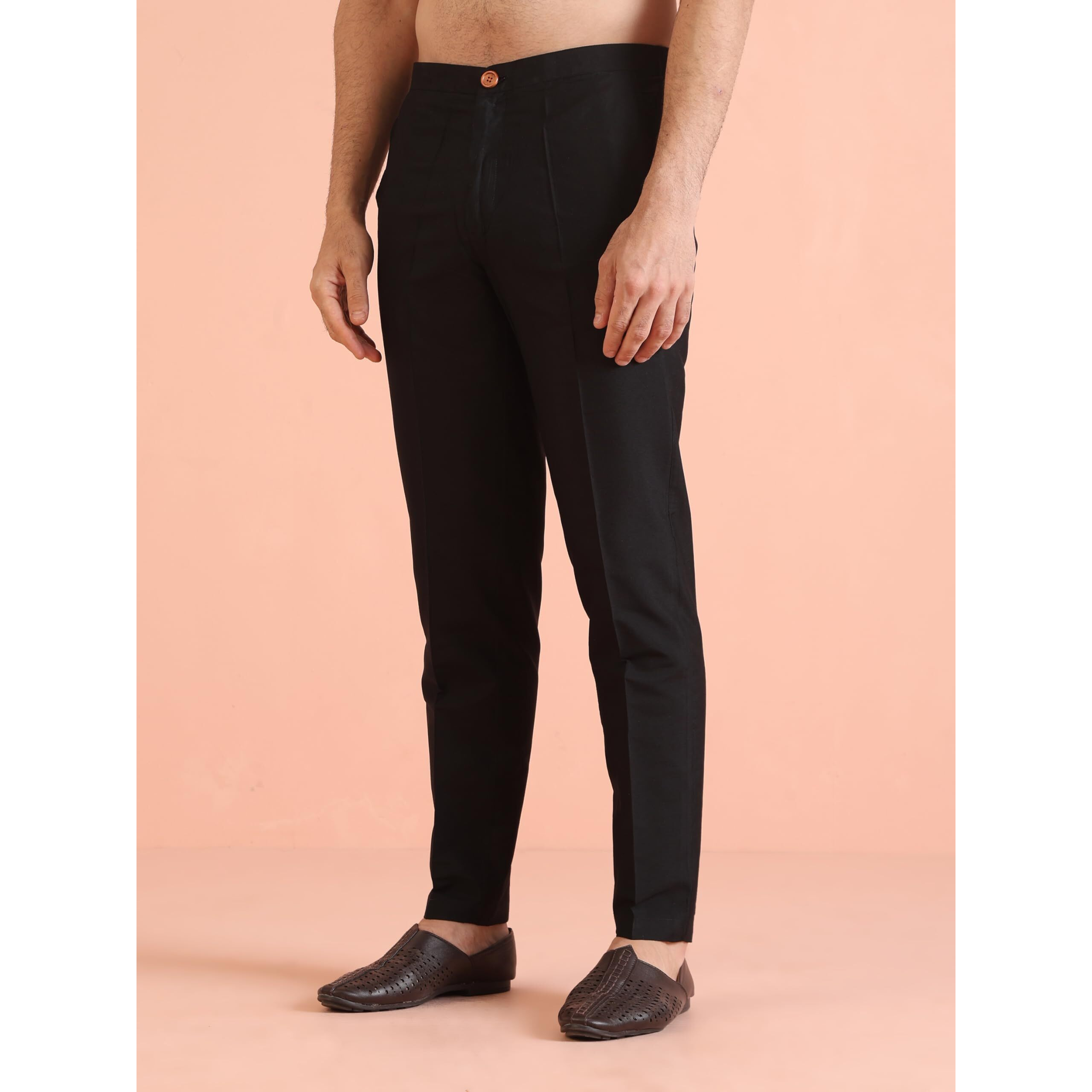 Kisah Men's Cotton Blend Long Sleeves Regular Fit Printed Black Kurta Trousers Set (M)