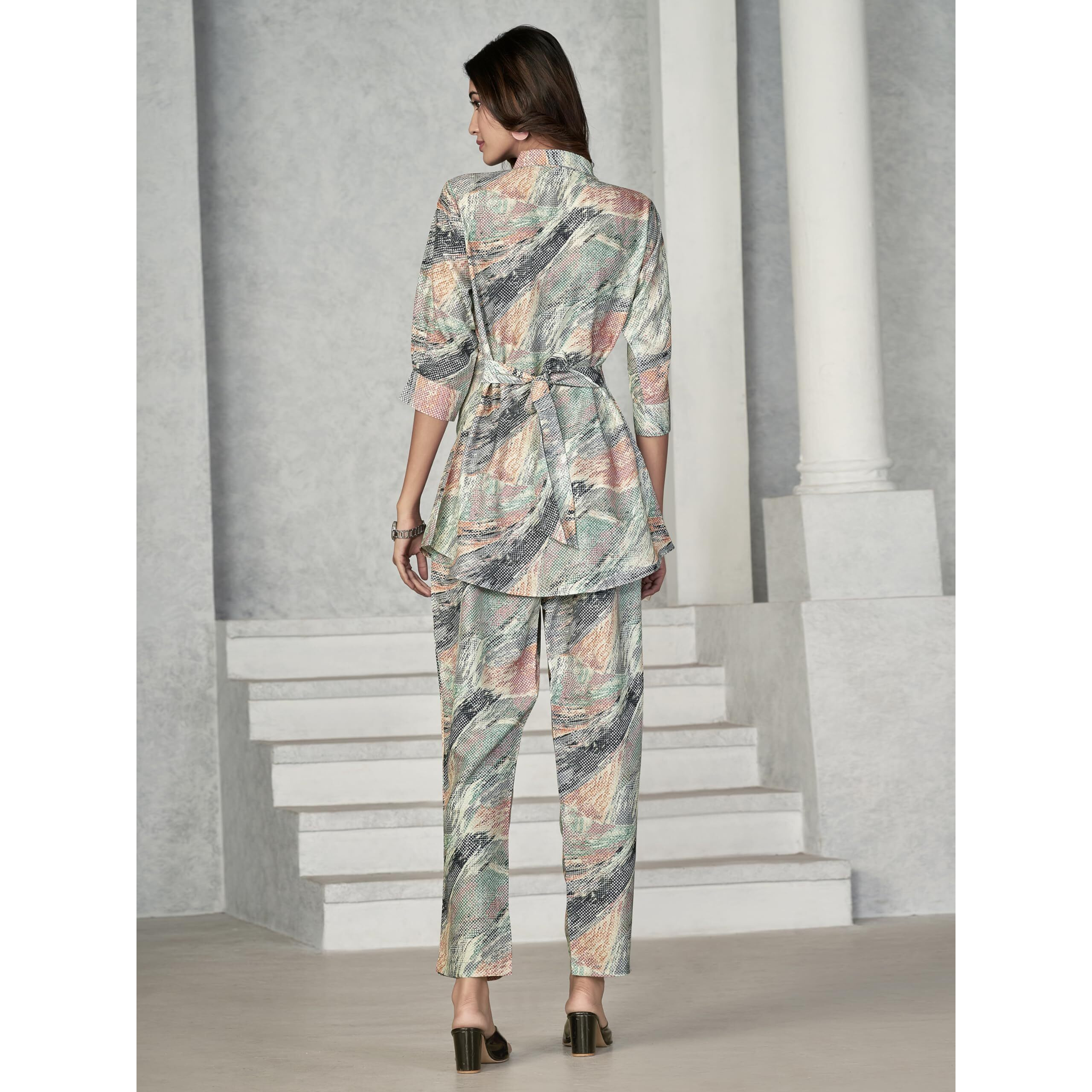 Nainvish Women's Muslin Printed Straight Shirt Collar Co-Ord Top & Pant Set (Sd623_Kb-L_Multicolor)
