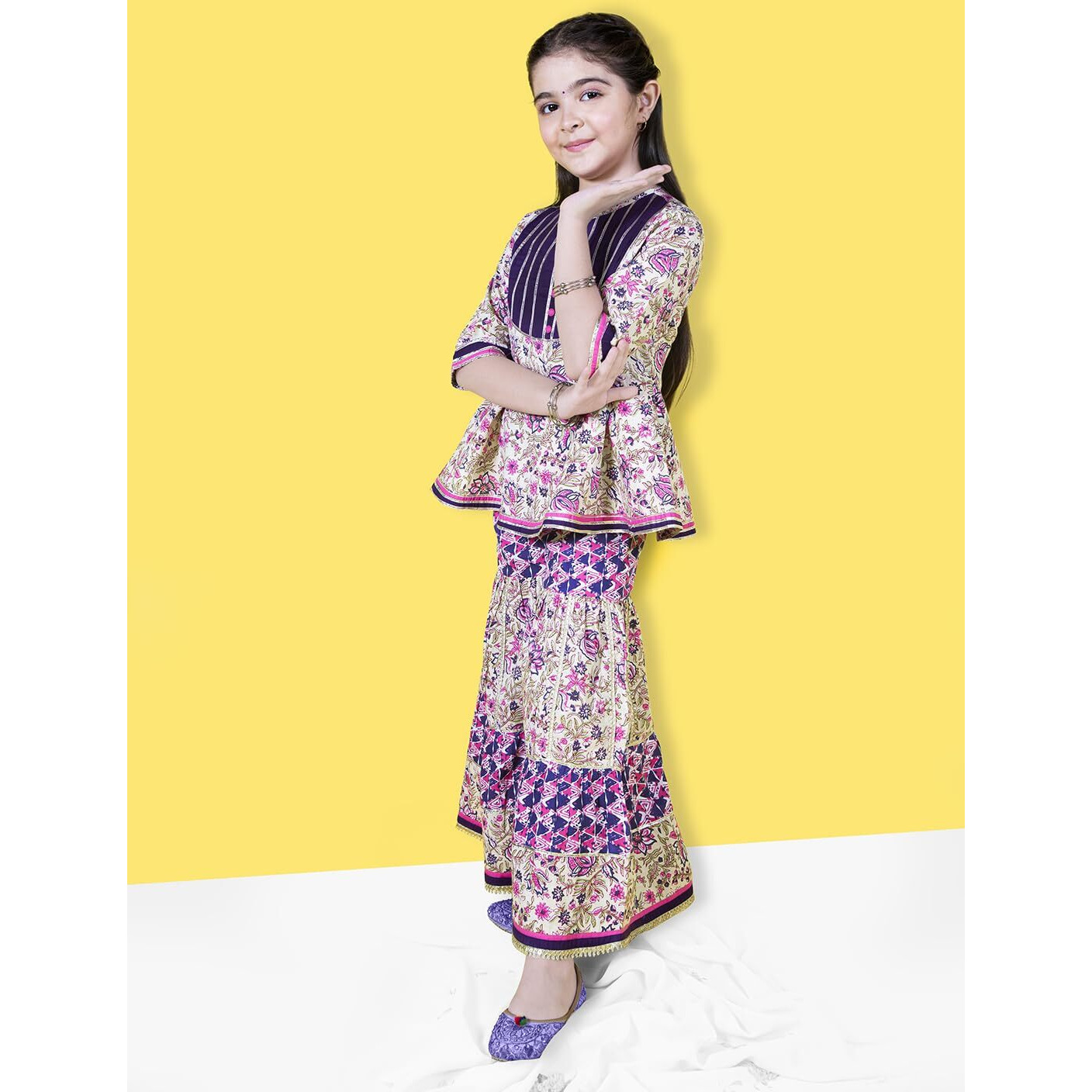Naughty Ninos Girls Ethnic Gotta Patti Kurta & Sharara (Nn00023Eth_13-14 Years) Beige