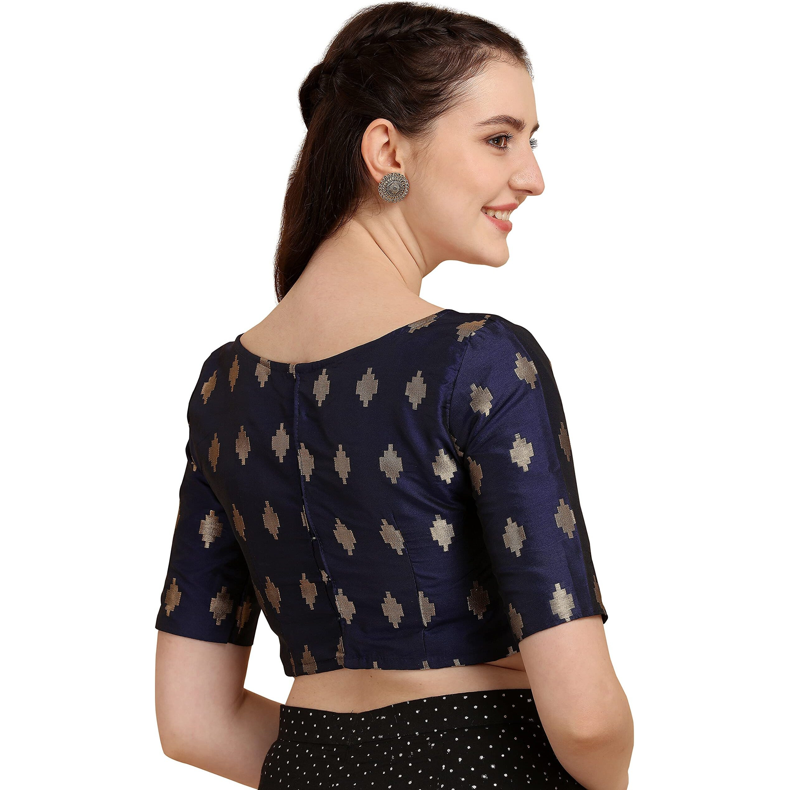 Oomph Women's Indian Ethnic Wear Designer Zari Work Boat Neck Half Sleeve Readymade Non - Padded Blouse For Saree And Lehnga And Palazzos Or Skirts For A Fusion Twist.