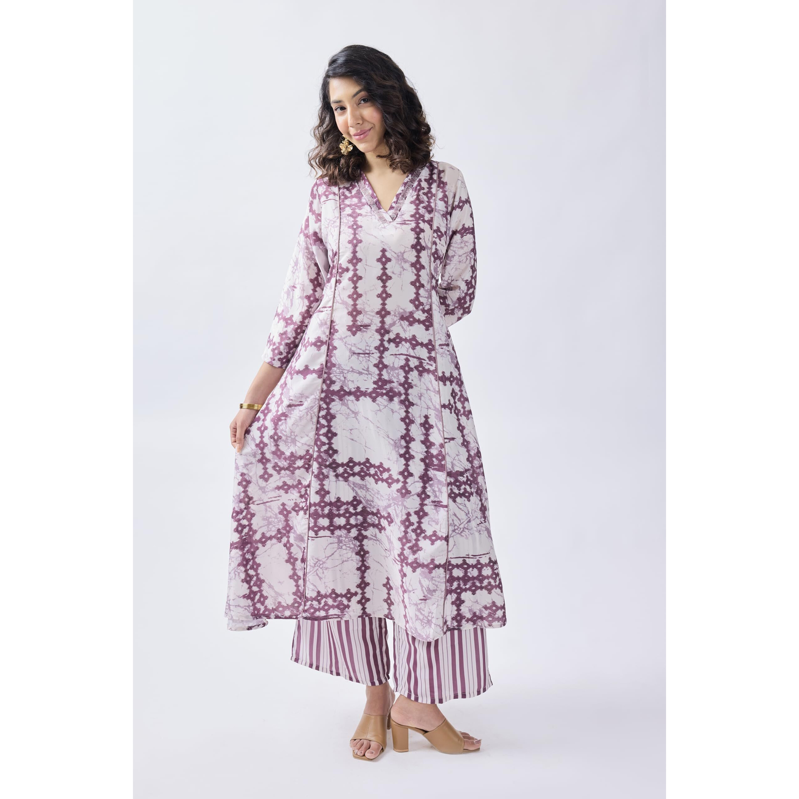 Toochki Kurta Set For Women | Two Piece | Off White Abstract Printed | Rayon (Tkcbl-Ry-321-Ow-Ksa Parent)